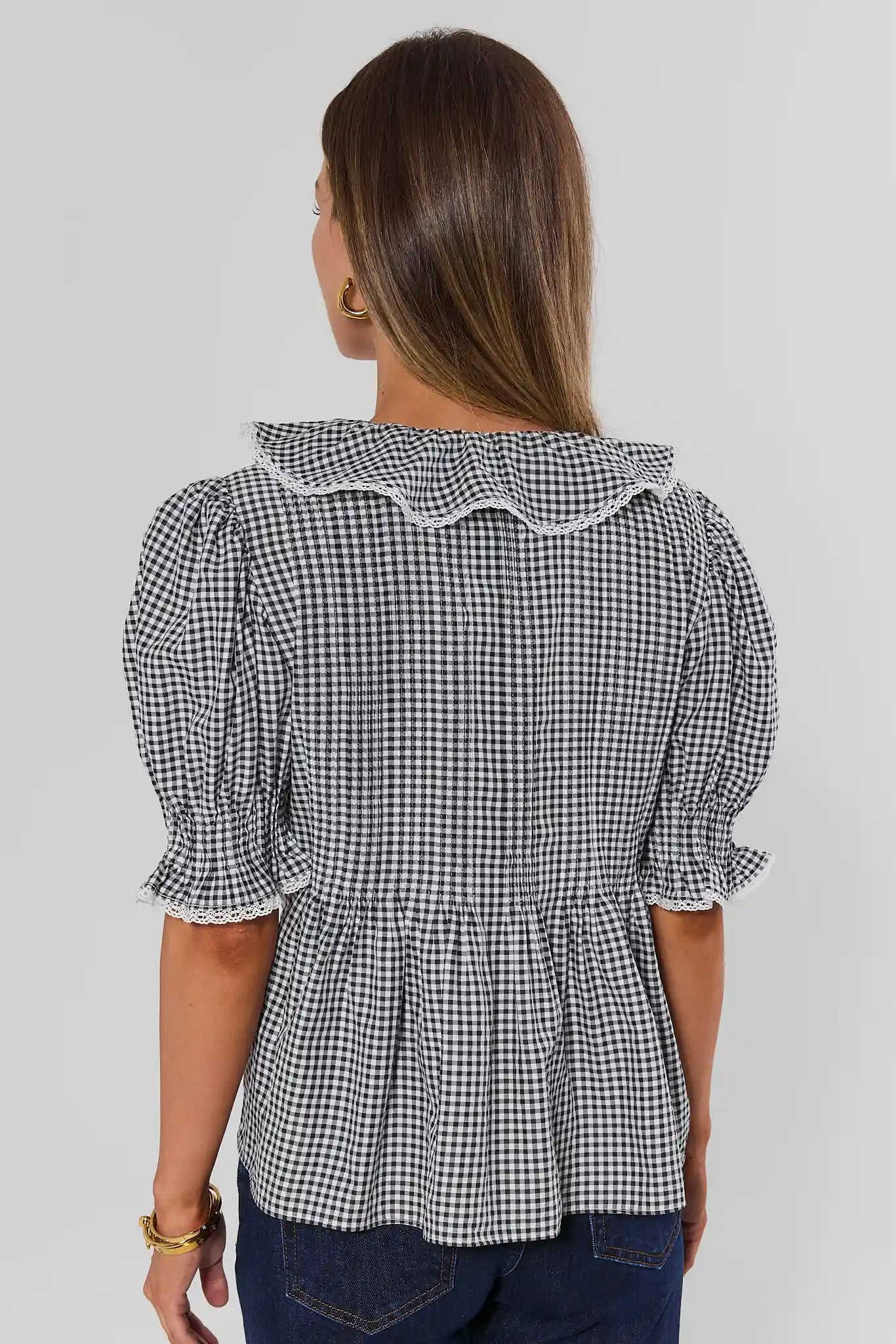 Black Gingham Ruffle Top
