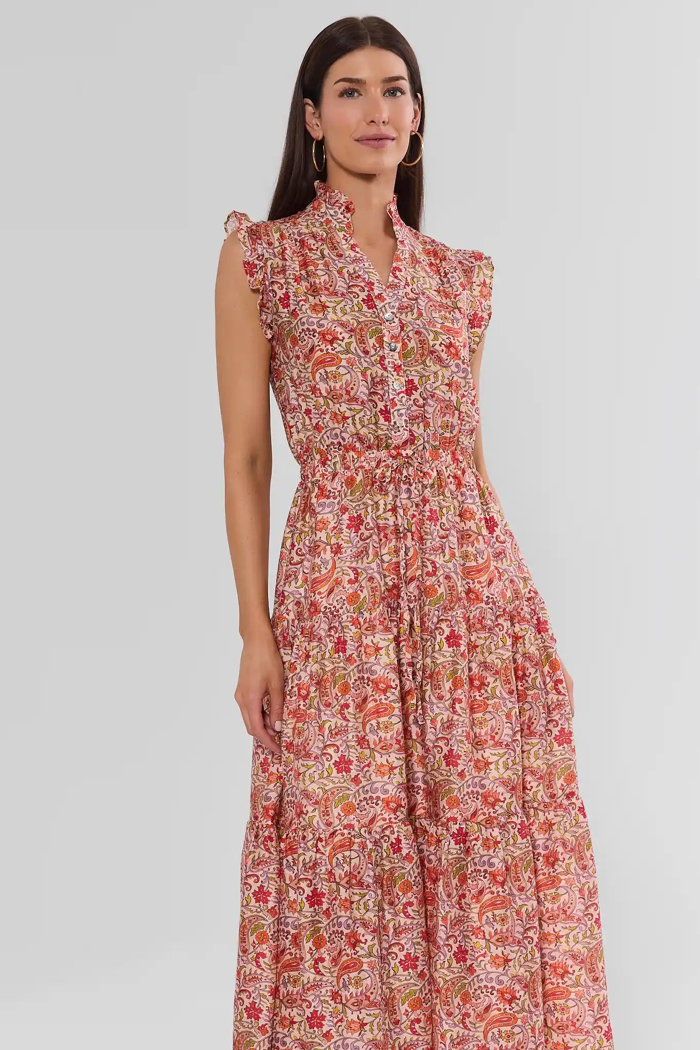 Red Paisley Printed Maxi Dress