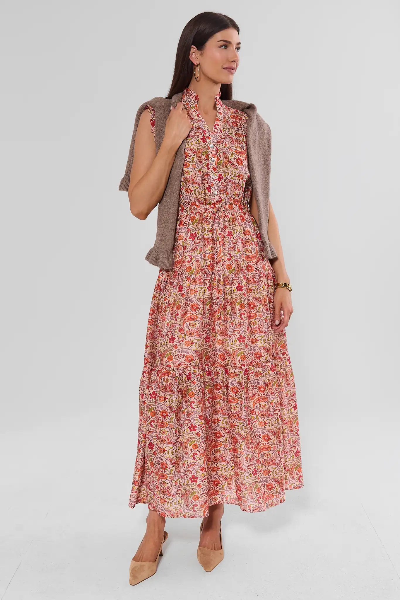 Red Paisley Printed Maxi Dress