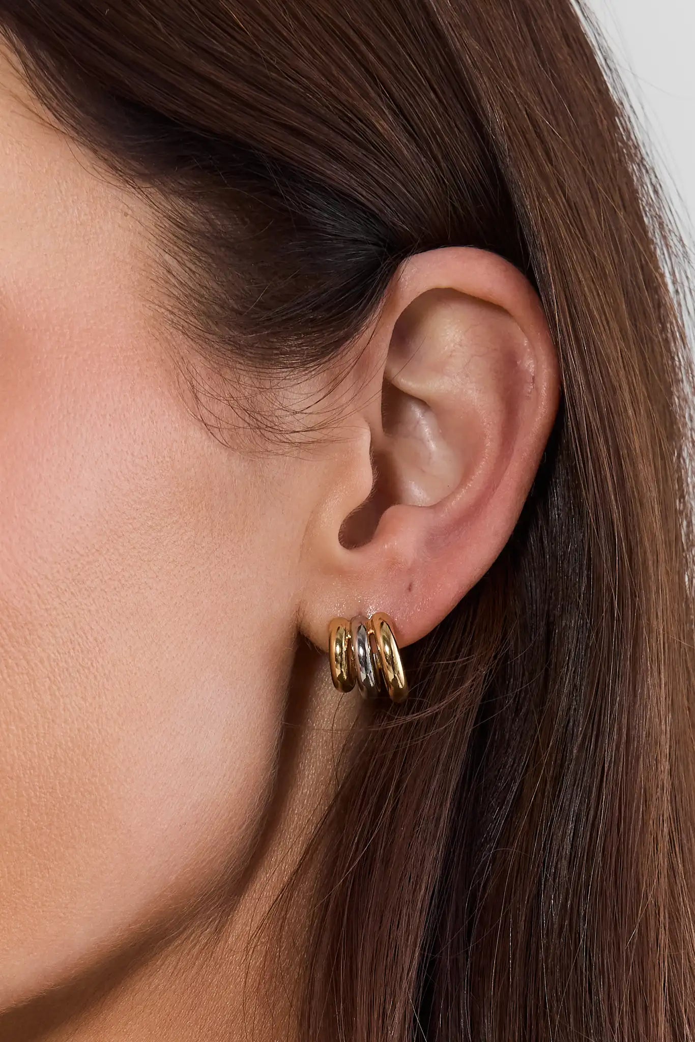 Gold Mixed Metal Chunky Hoop Earrings