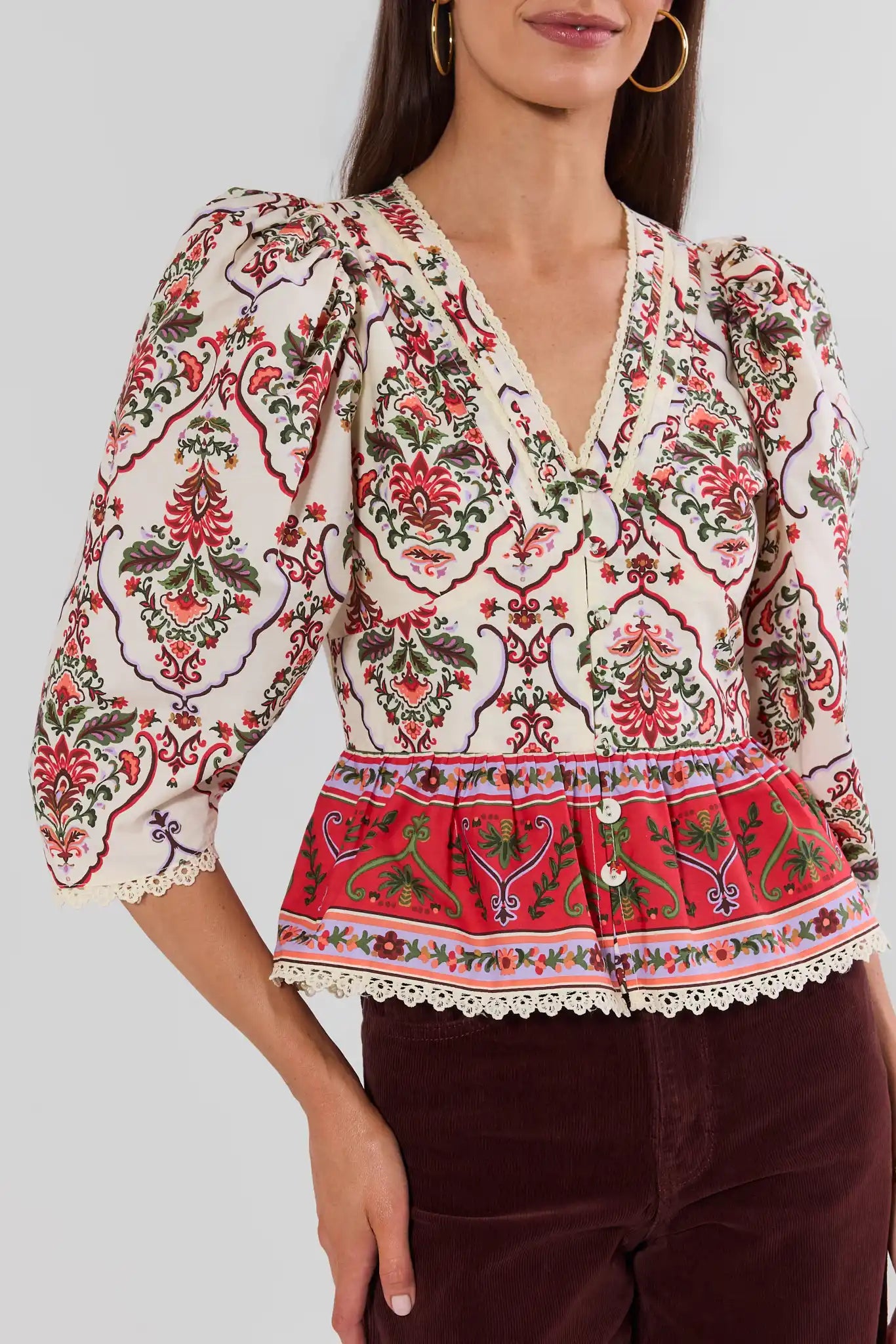Ivory Floral Printed Peplum Top