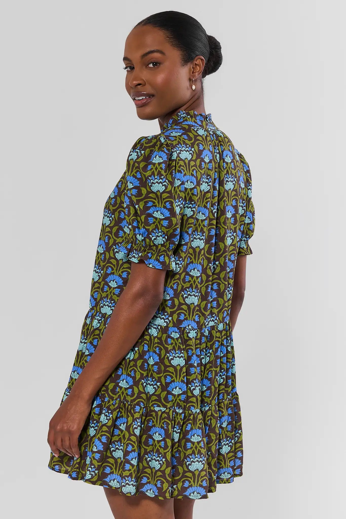 Brown Block Print Short Dress