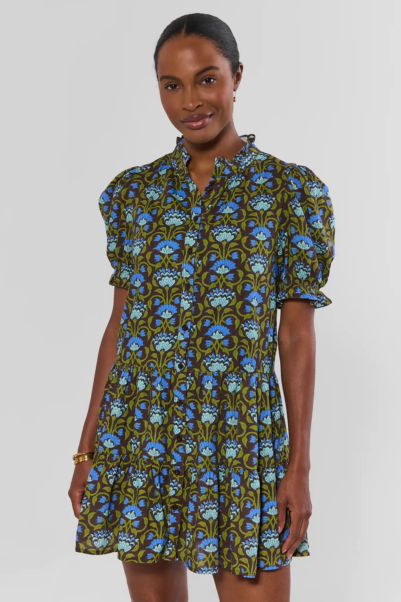 Brown Block Print Short Dress