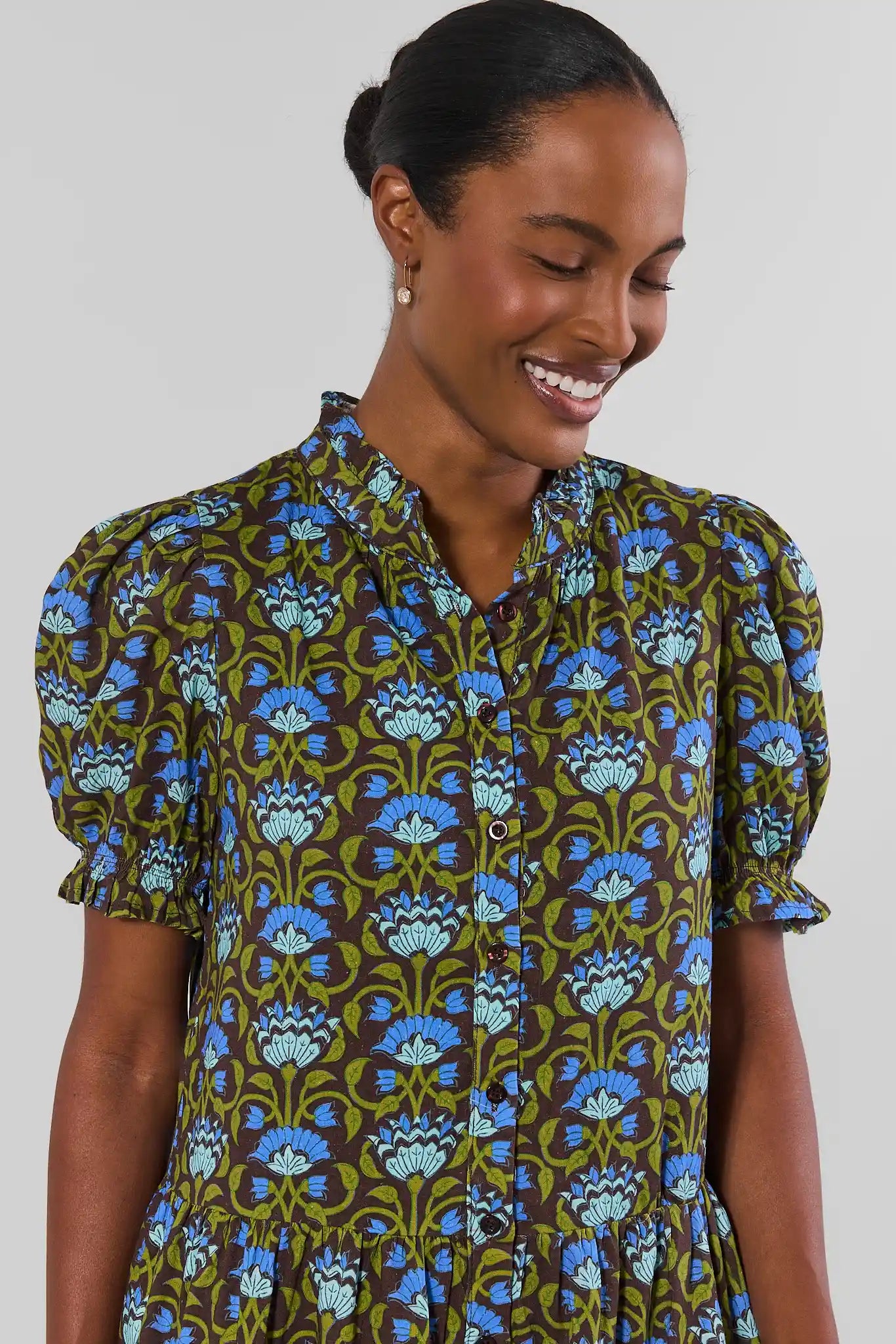 Brown Block Print Short Dress