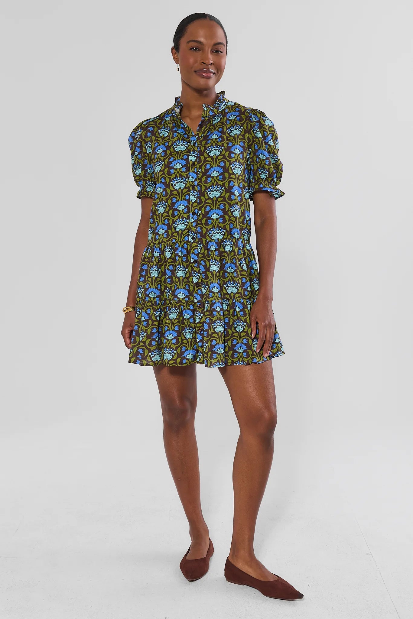 Brown Block Print Short Dress