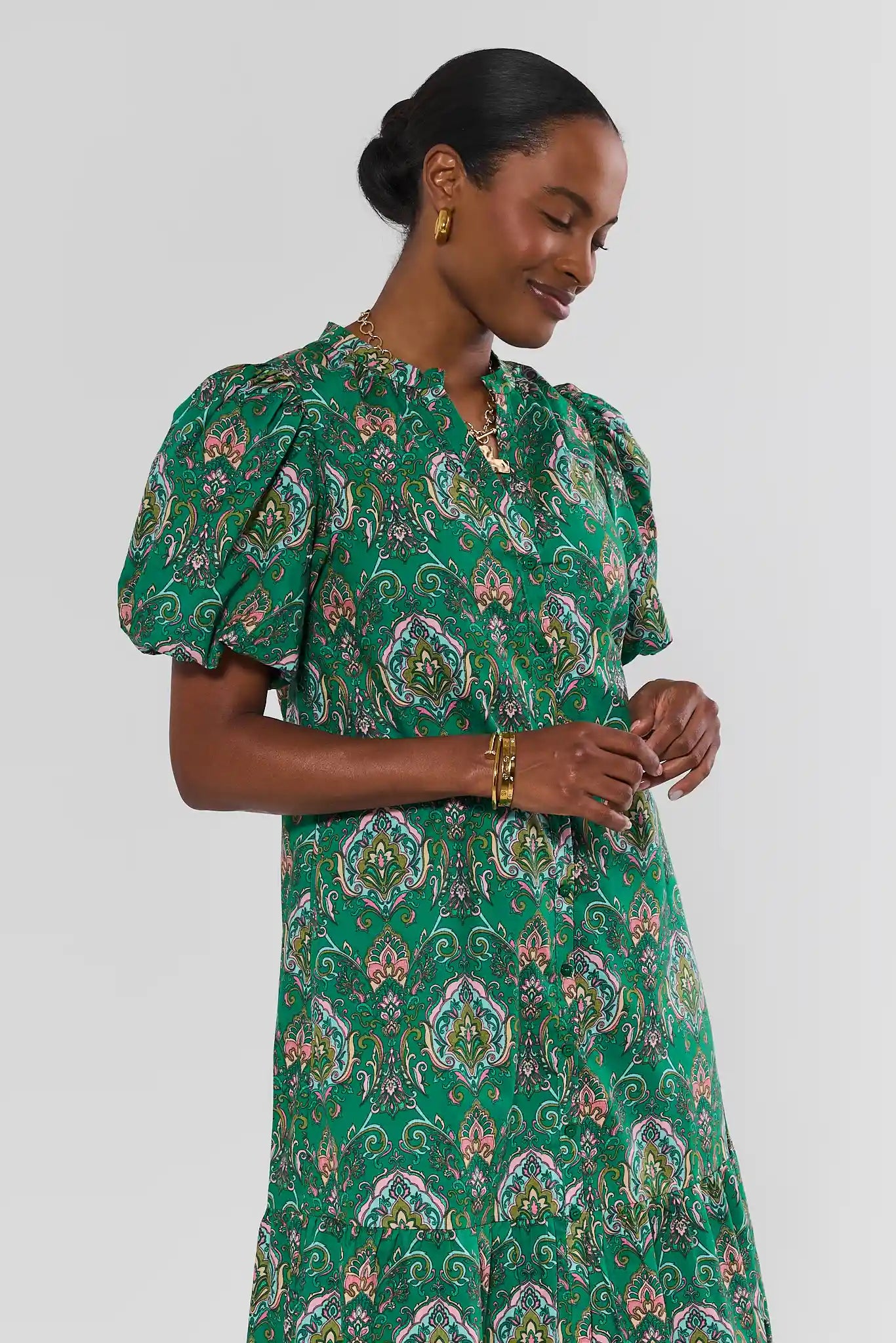 Green Multi Printed Midi Dress