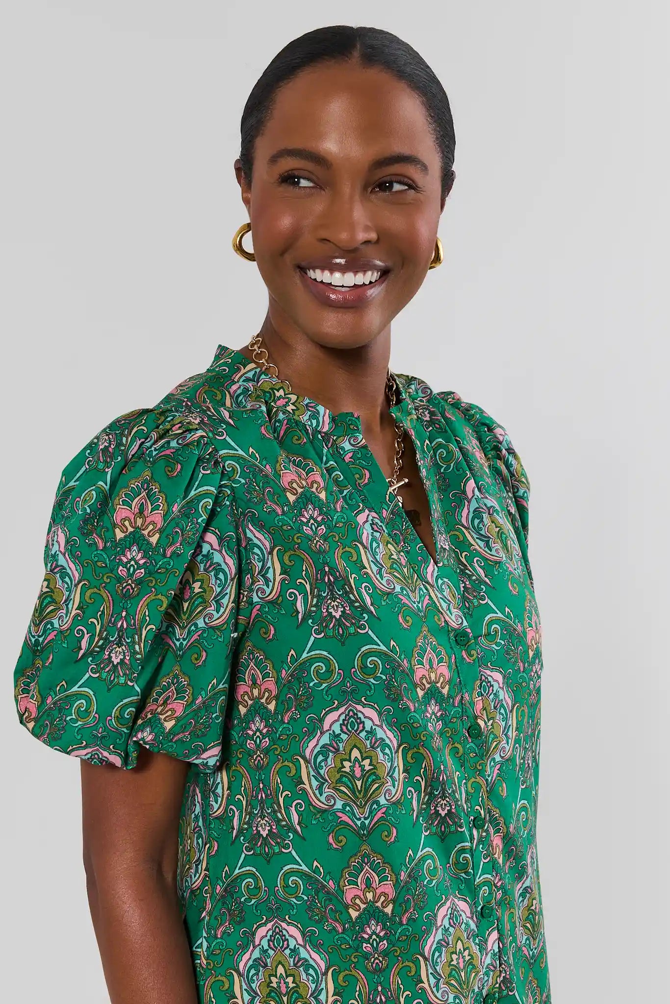 Green Multi Printed Midi Dress