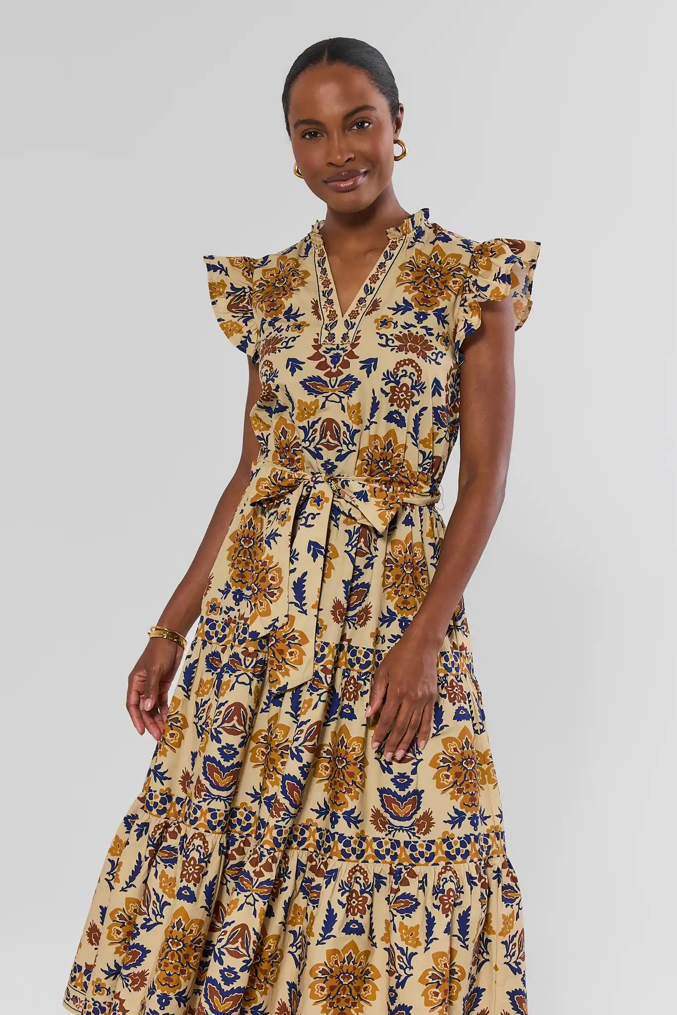 Floral Printed Flutter Sleeve Maxi Dress