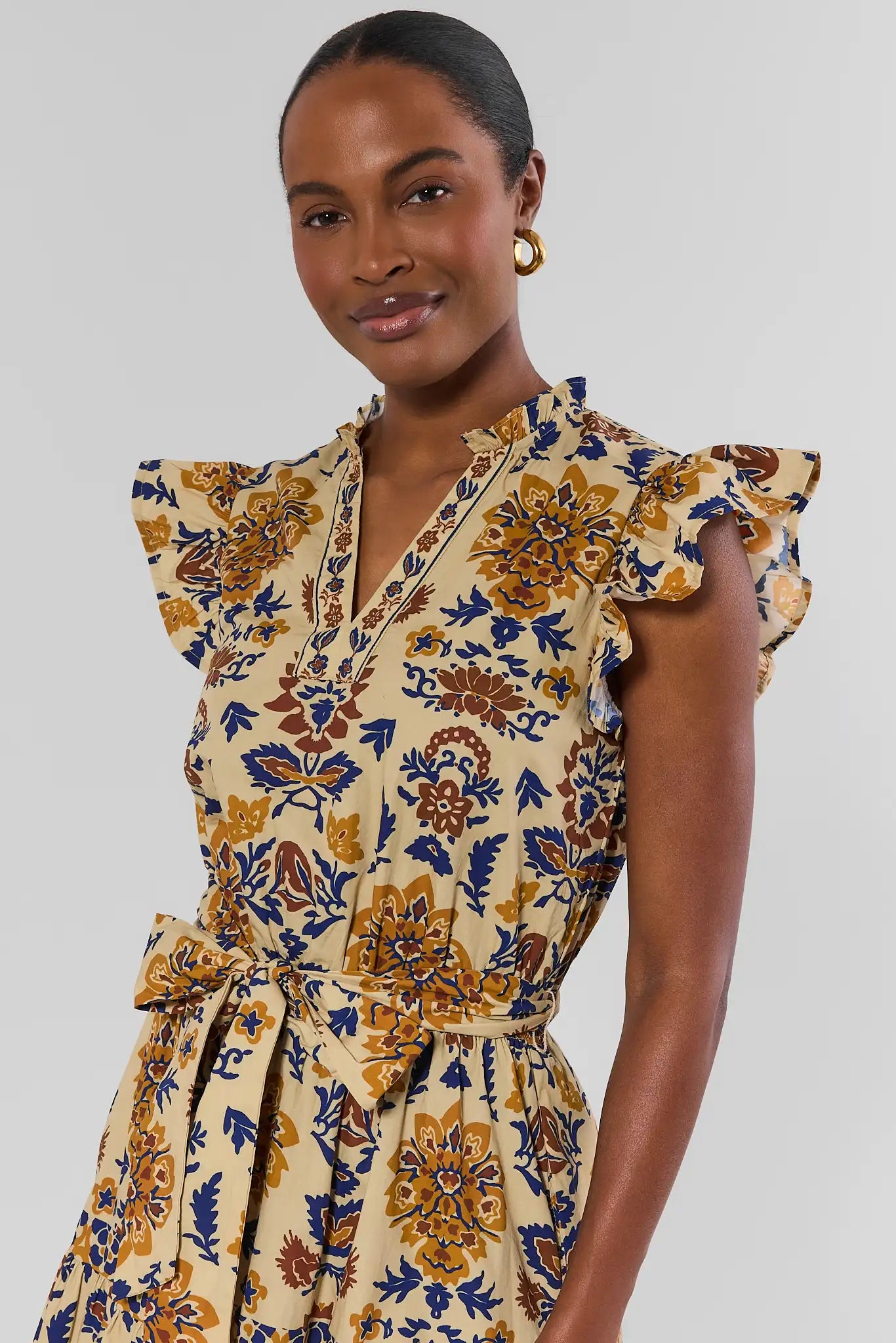 Floral Printed Flutter Sleeve Maxi Dress