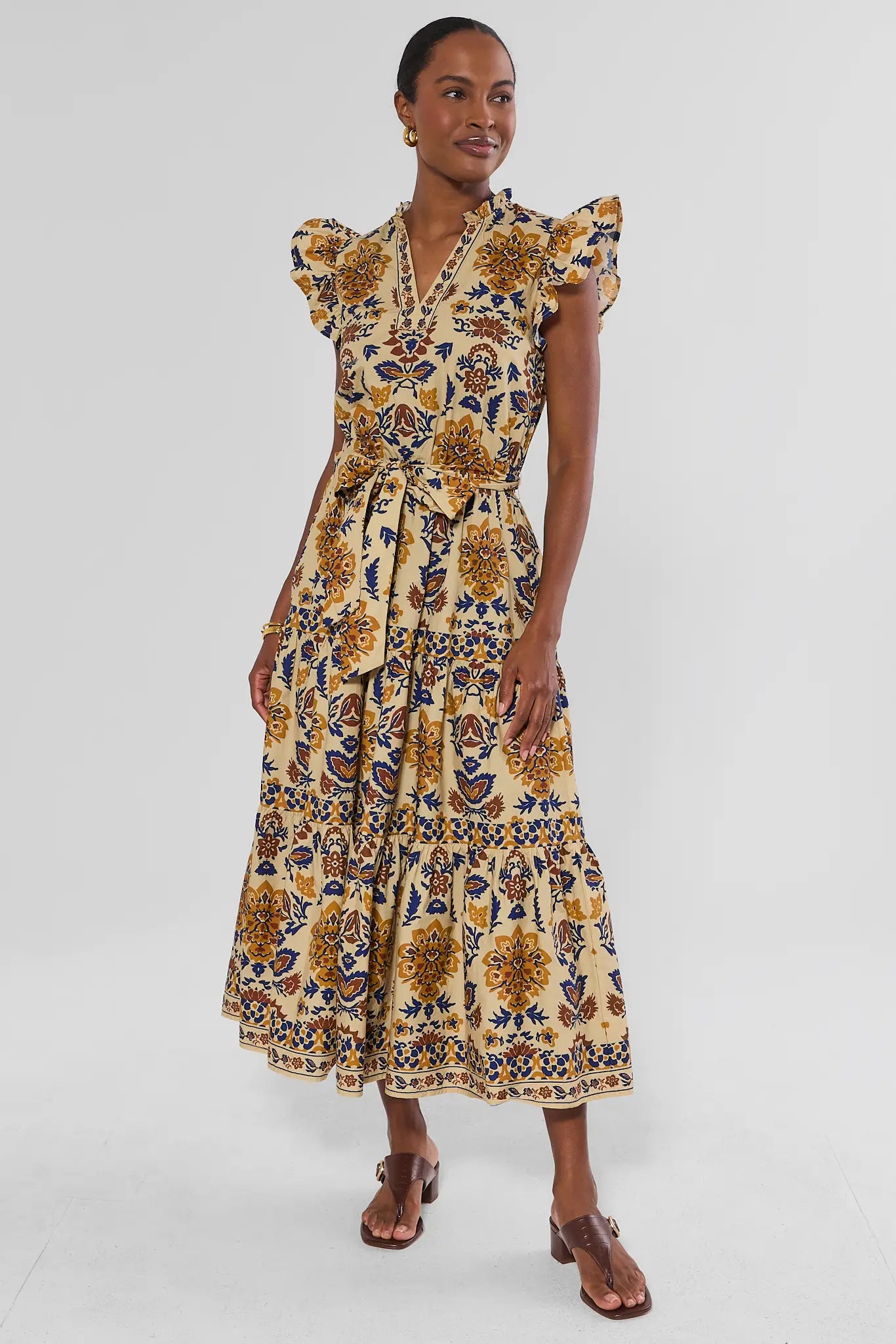Floral Printed Flutter Sleeve Maxi Dress