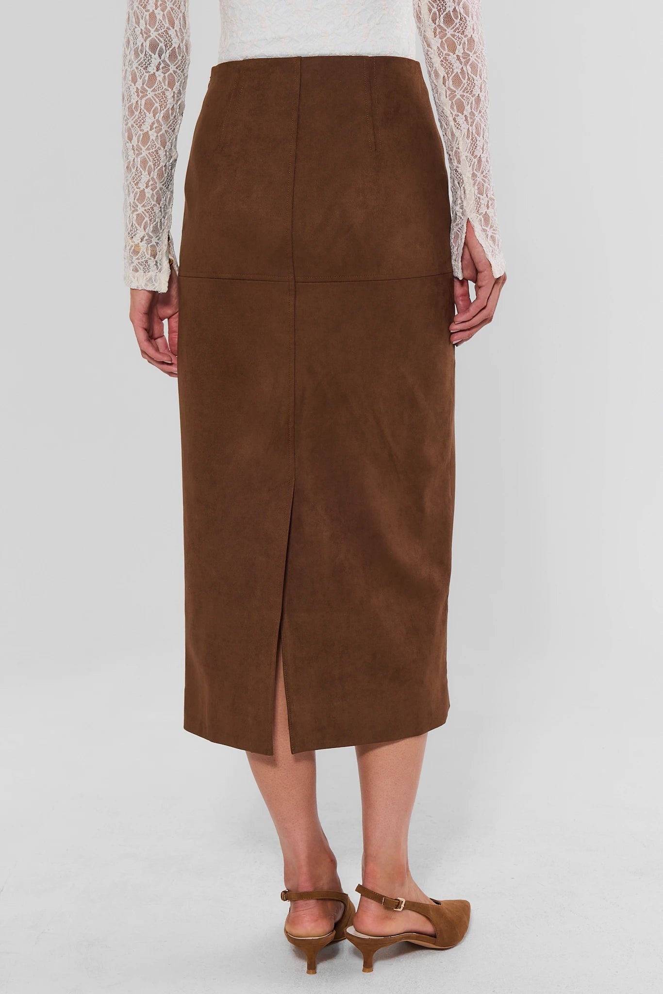 Annalise Brown Faux Suede Midi Skirt