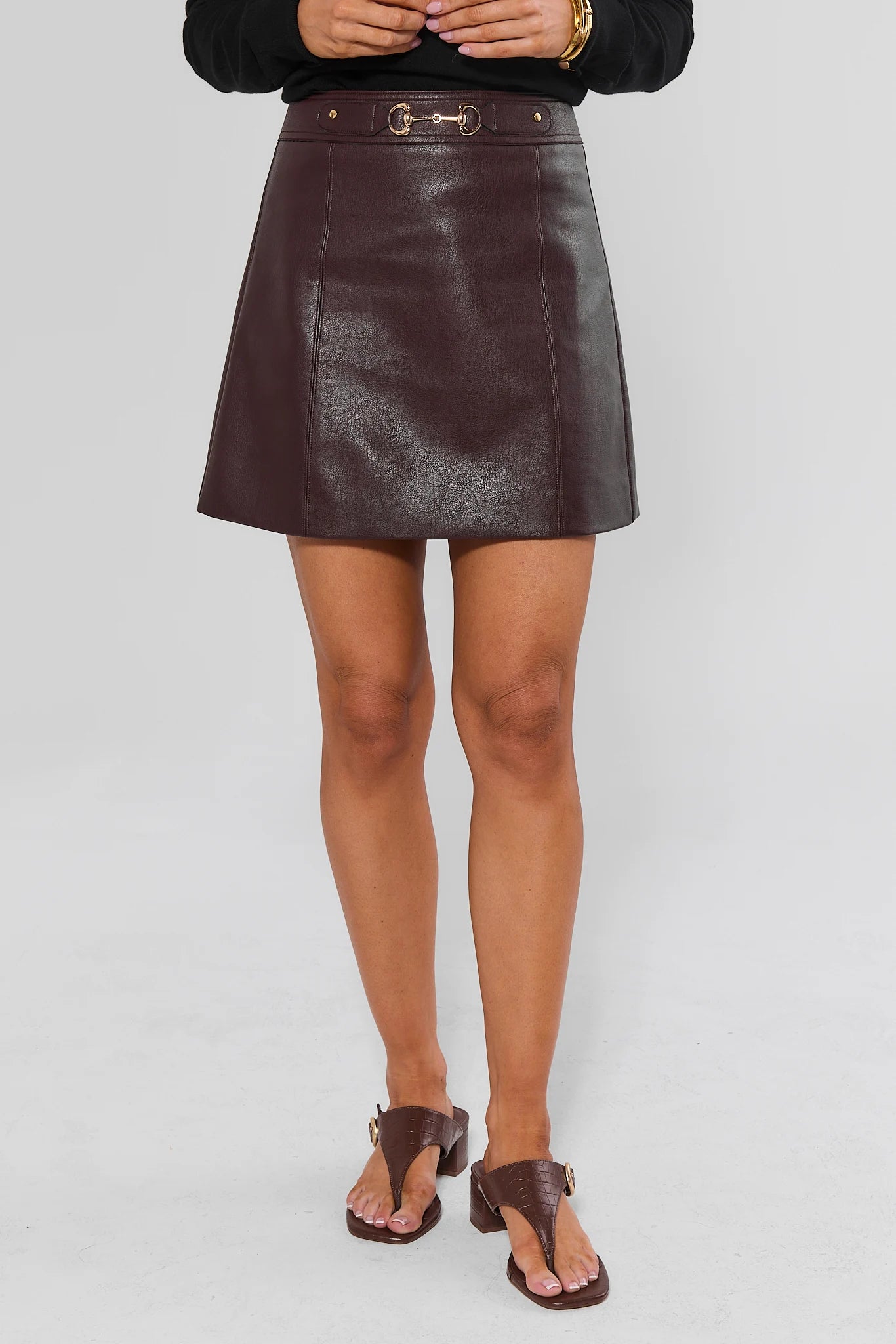 Eleanor Brown Leather Mini Skirt