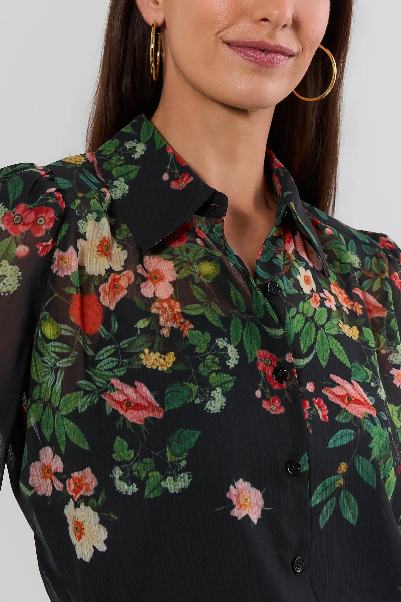Alena Black Sheer Floral Print Top