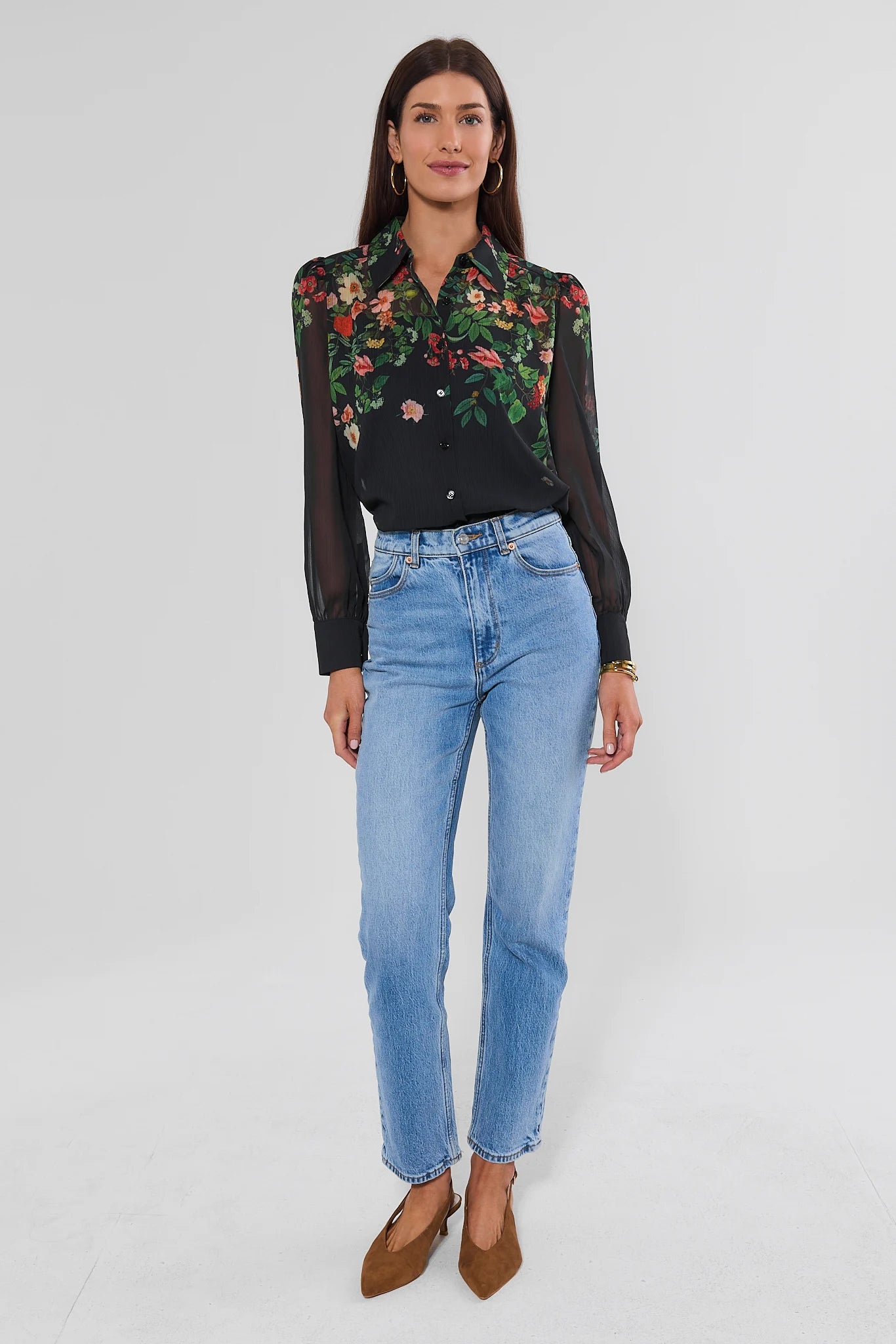 Alena Black Sheer Floral Print Top