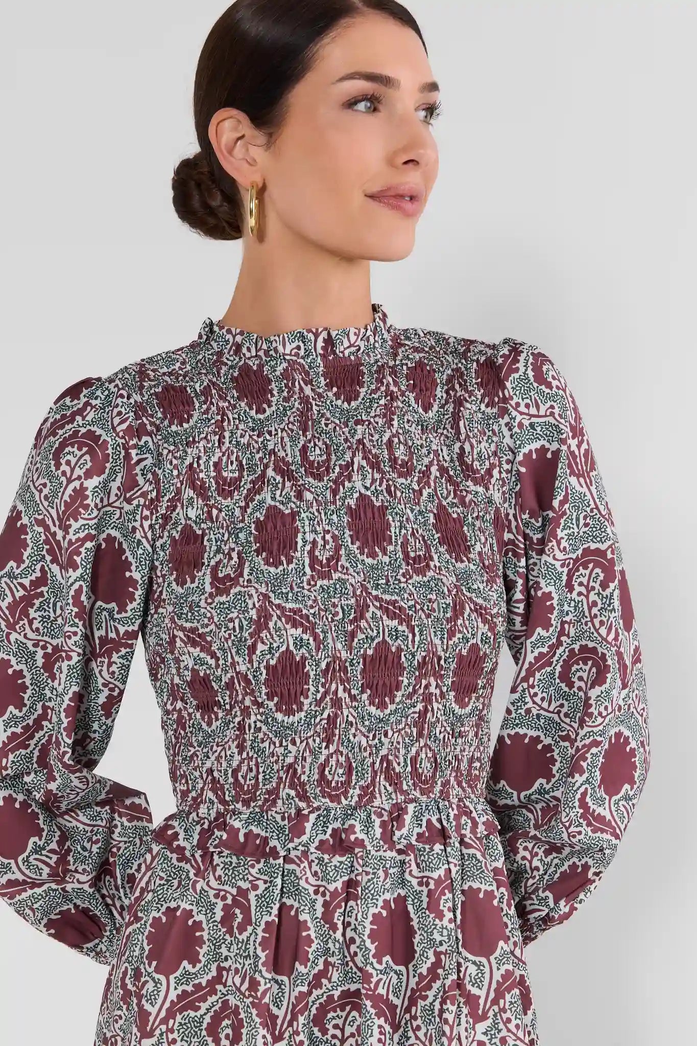 Lyles Brown Smocked Midi Dress