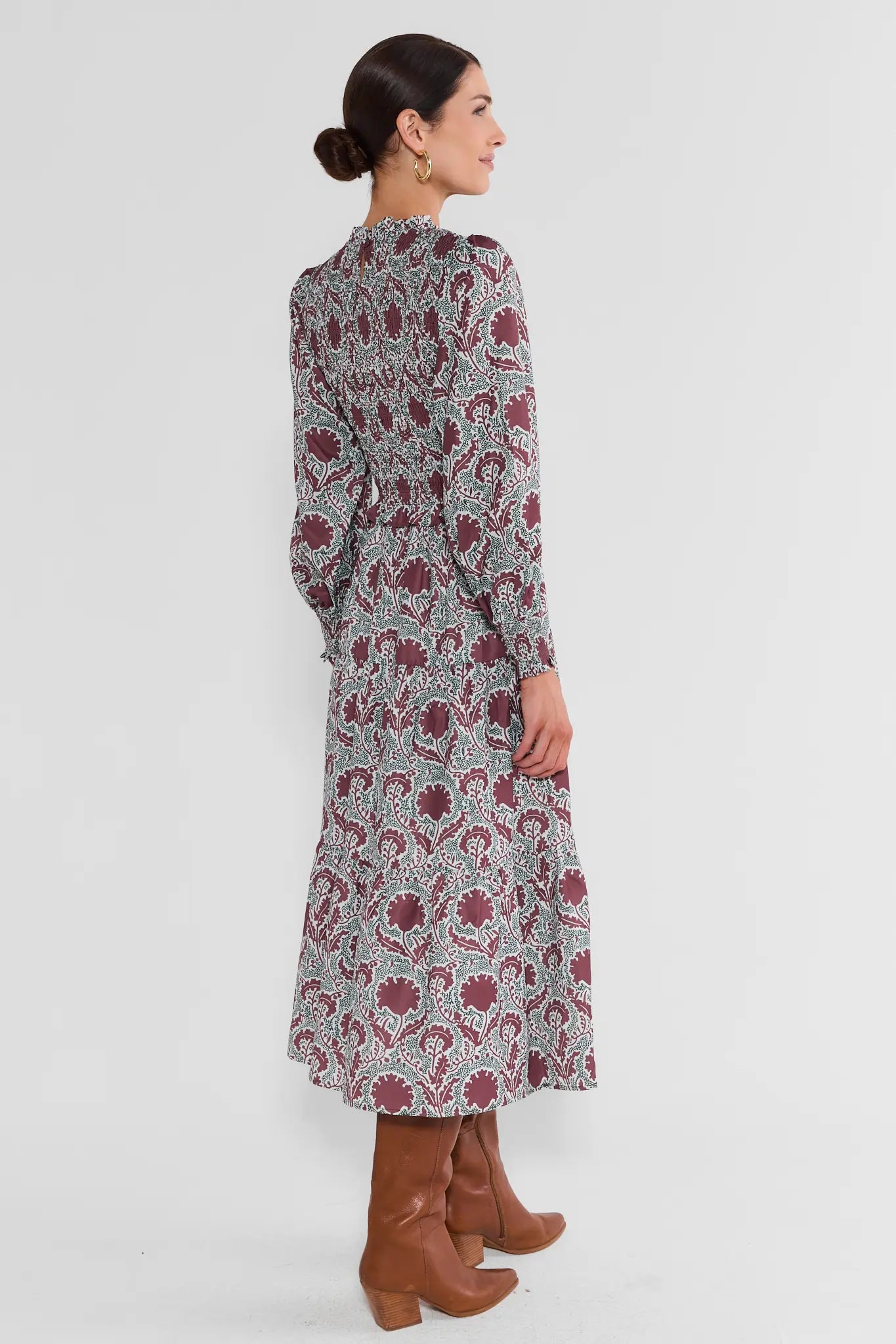 Lyles Brown Smocked Midi Dress