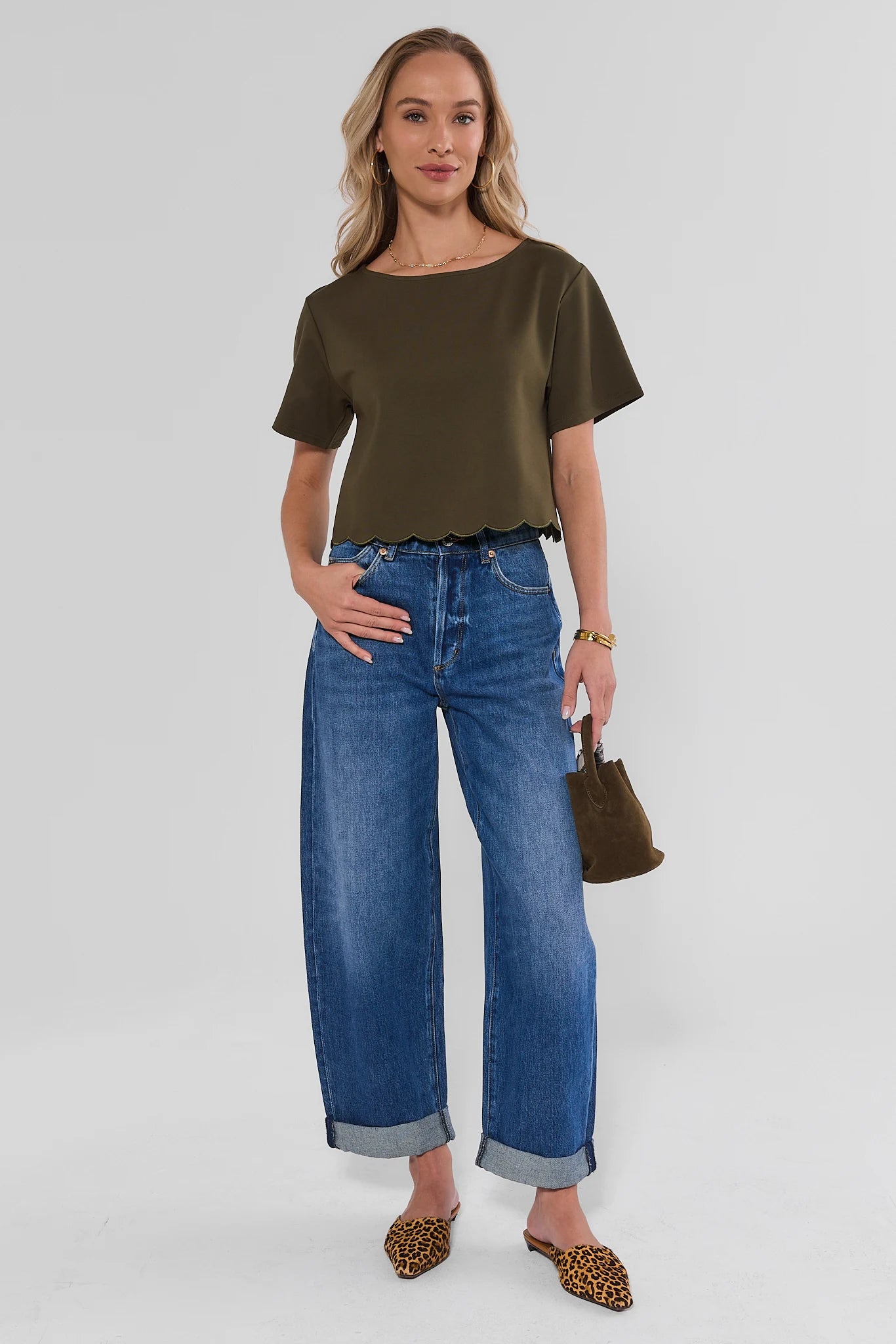 Olive Scalloped Hem Top