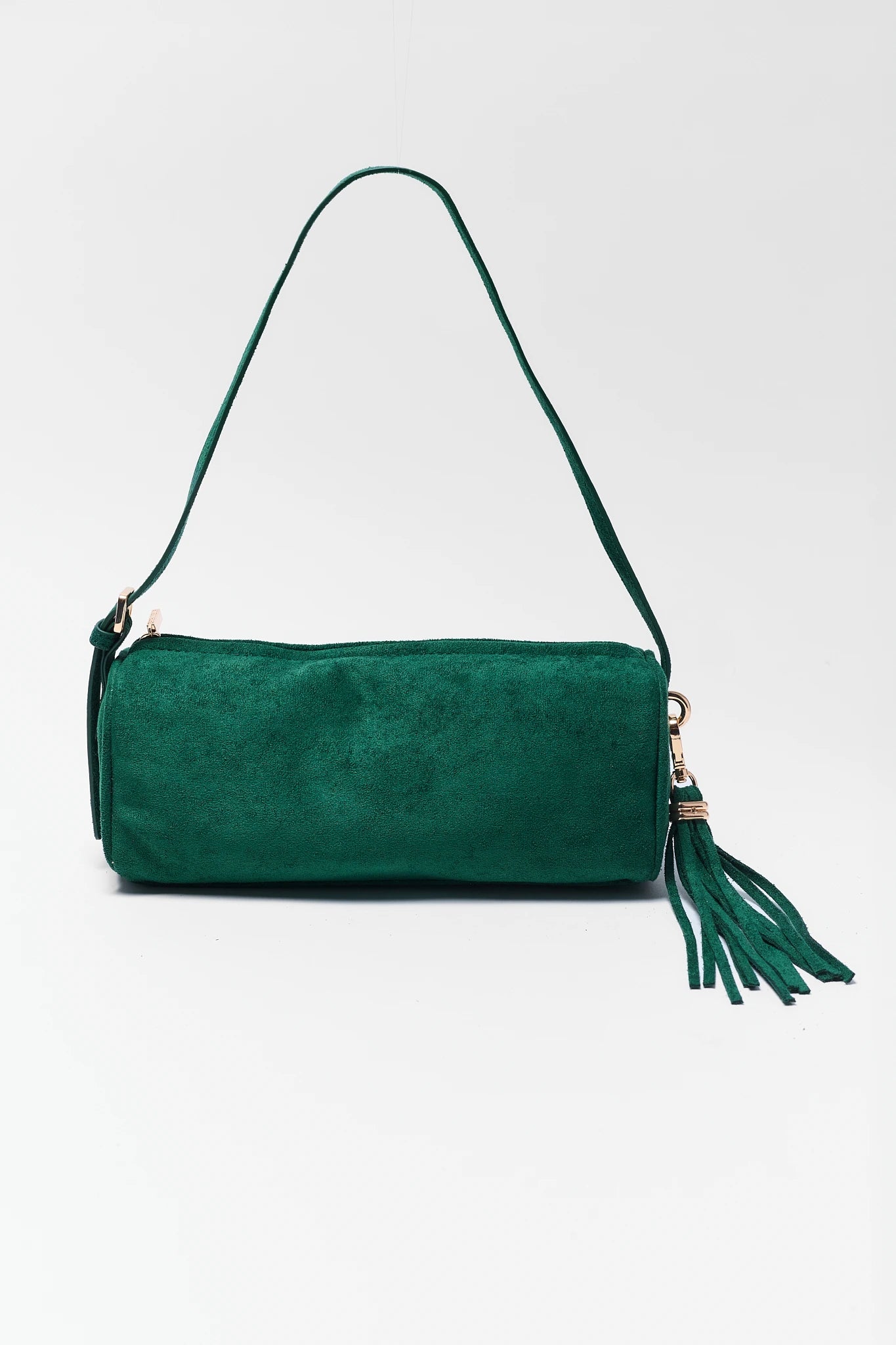 Green Faux Suede Barrel Bag