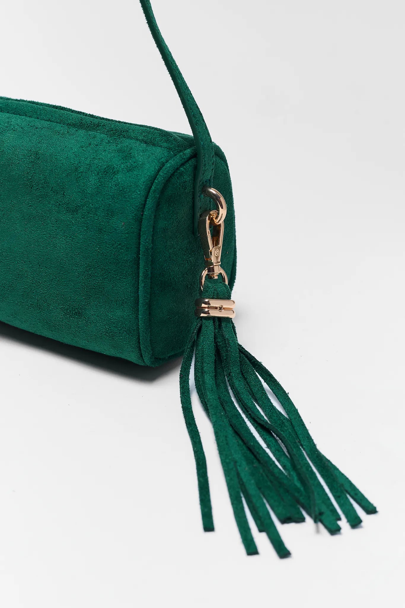 Green Faux Suede Barrel Bag