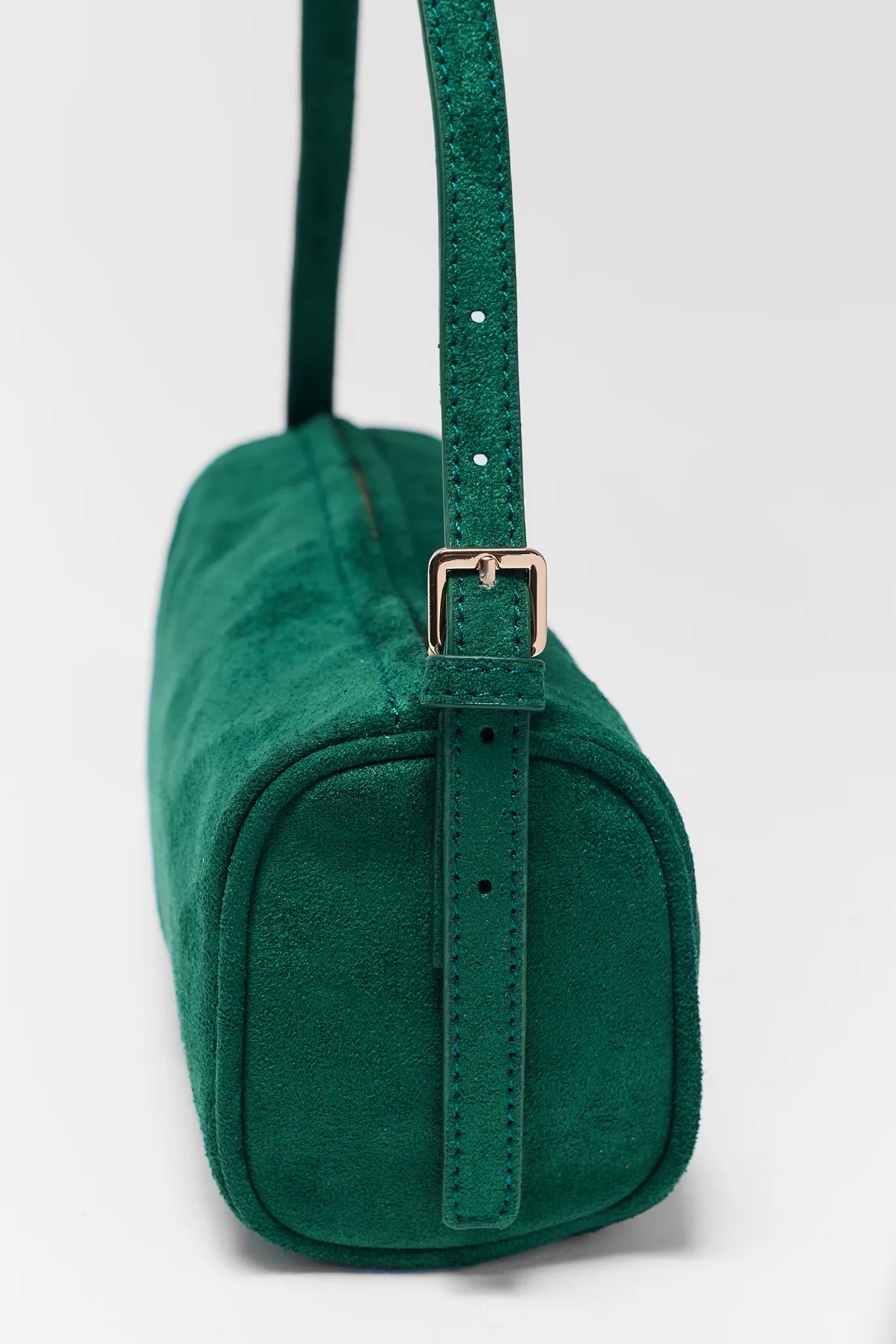 Green Faux Suede Barrel Bag