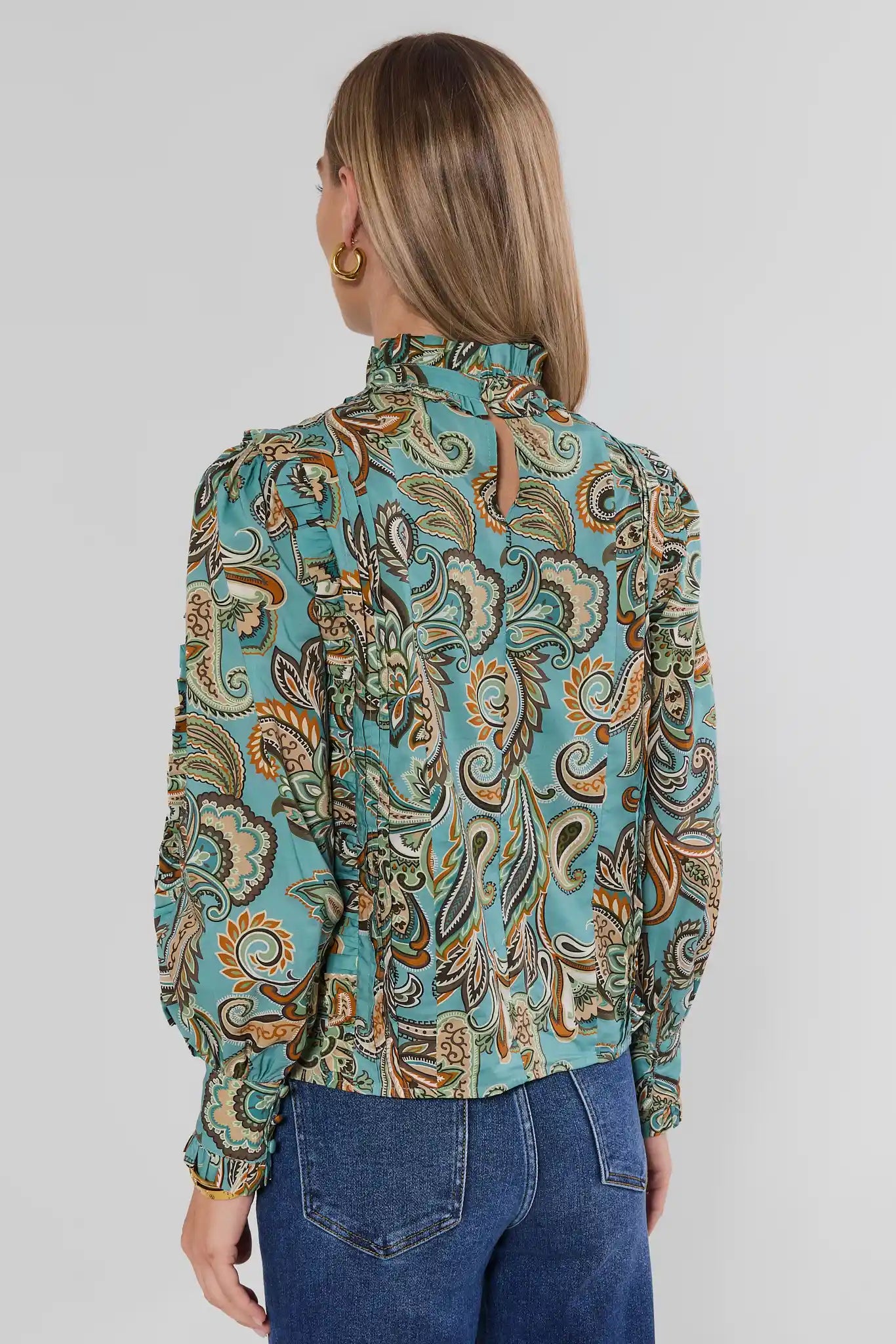 Blue Paisley Button Up Top