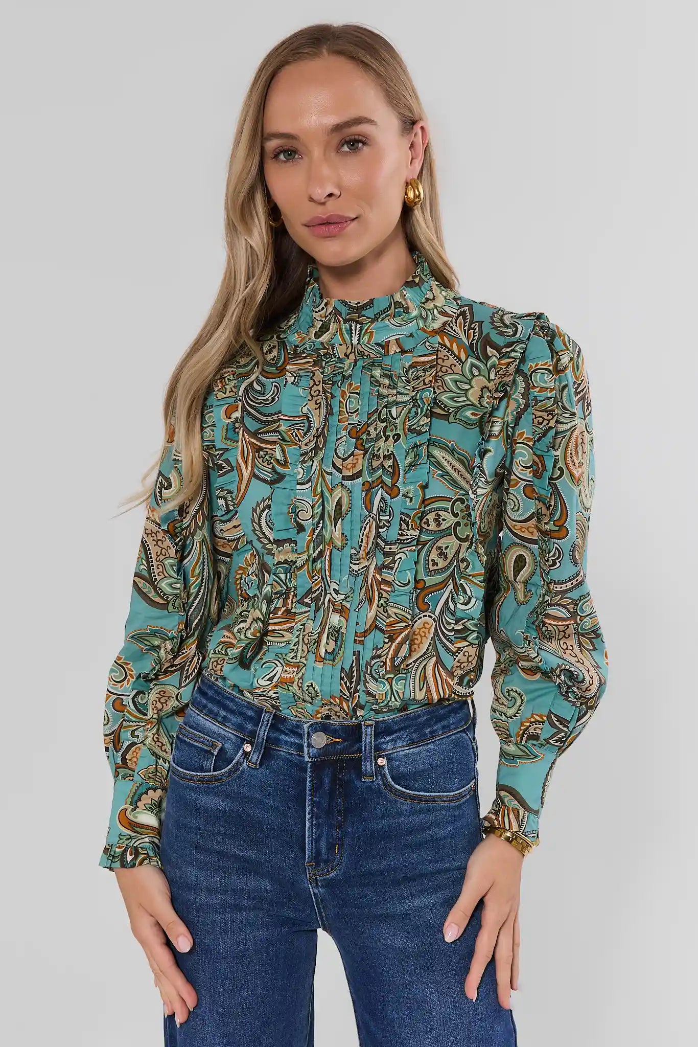 Blue Paisley Button Up Top