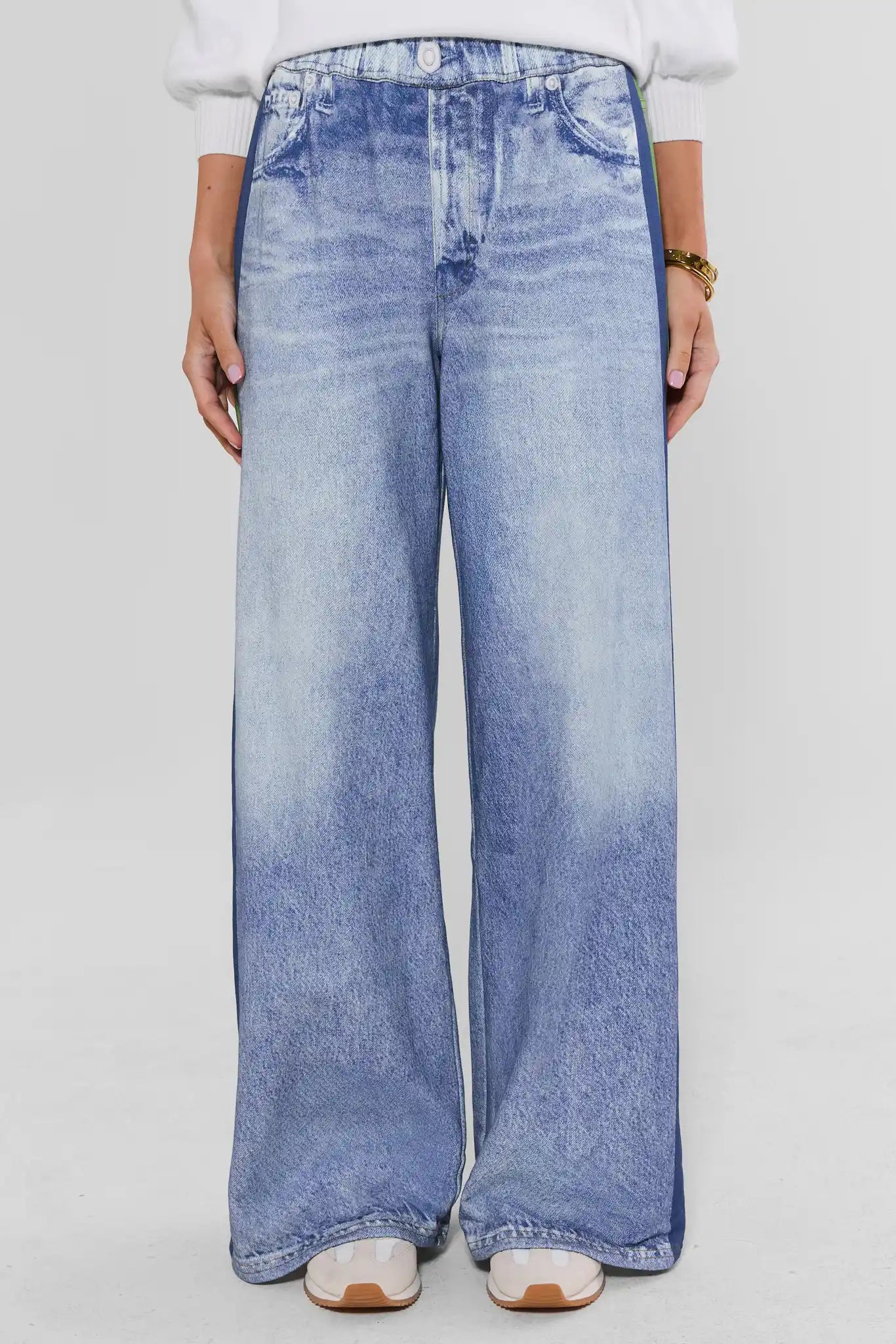 Maeve Green Stripe Wide Leg Track Pants