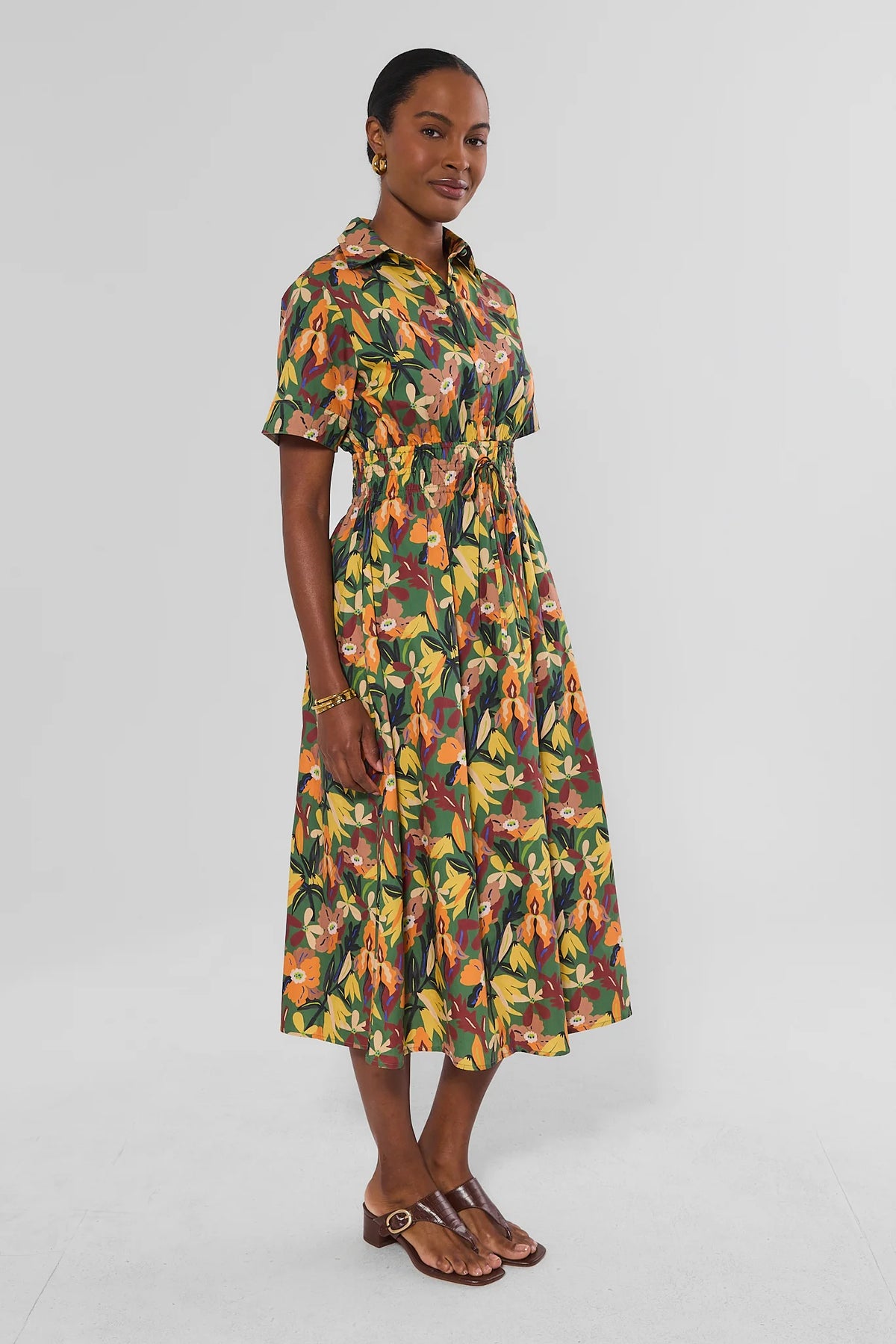 collared long dress Green Floral Print Midi three piece pant suit for wedding Size.:5X Ladies Casual And Fashionable Peacock Strapless Taffeta Dress