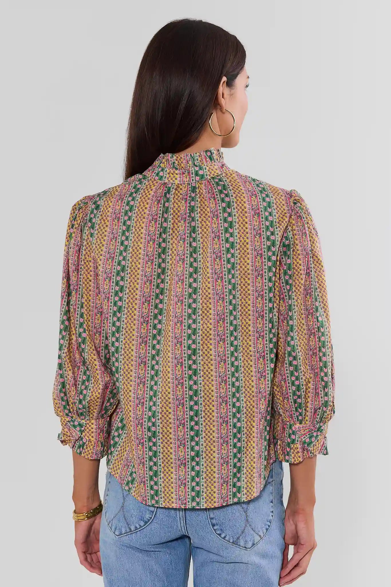 Multi Floral Printed Ruffle Collar Top