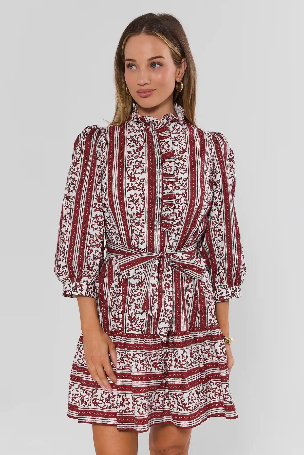 Lola Red Print Ruffle Collar Short Dress