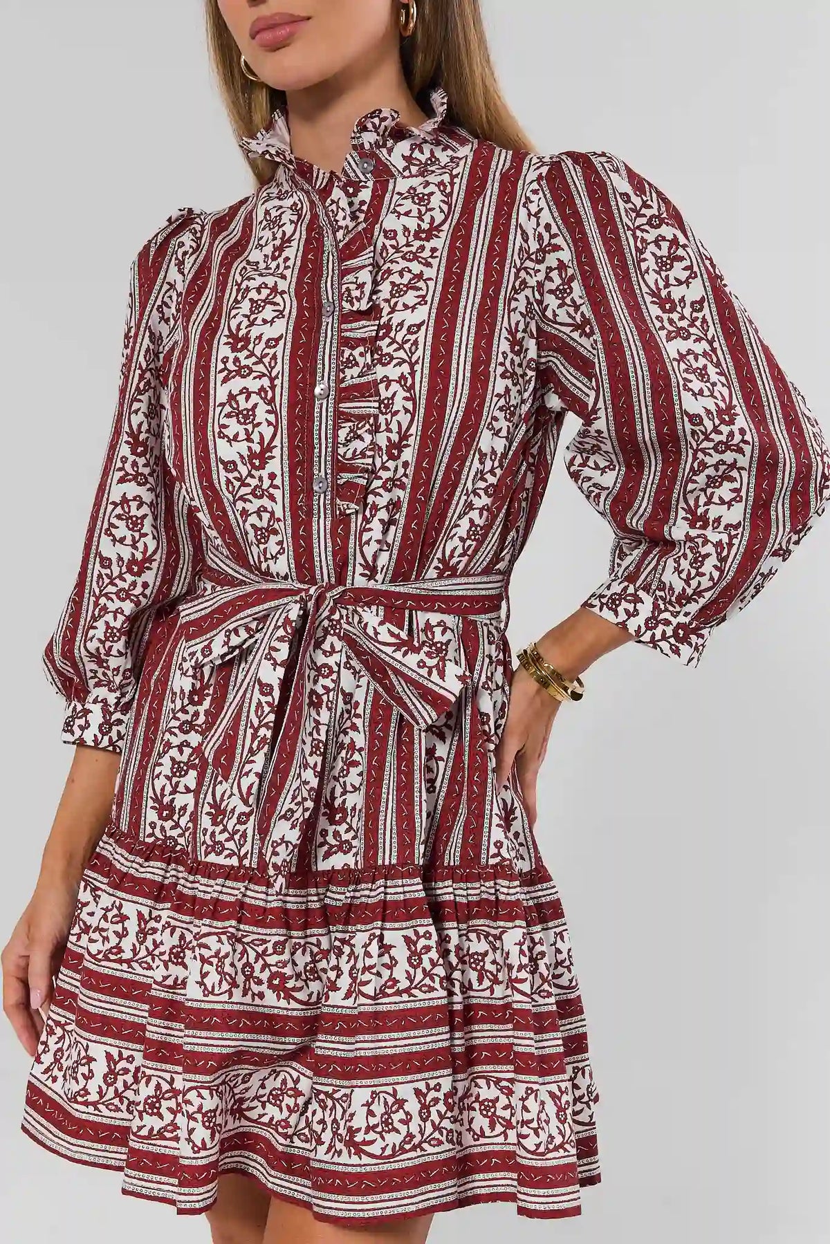 Lola Red Print Ruffle Collar Short Dress