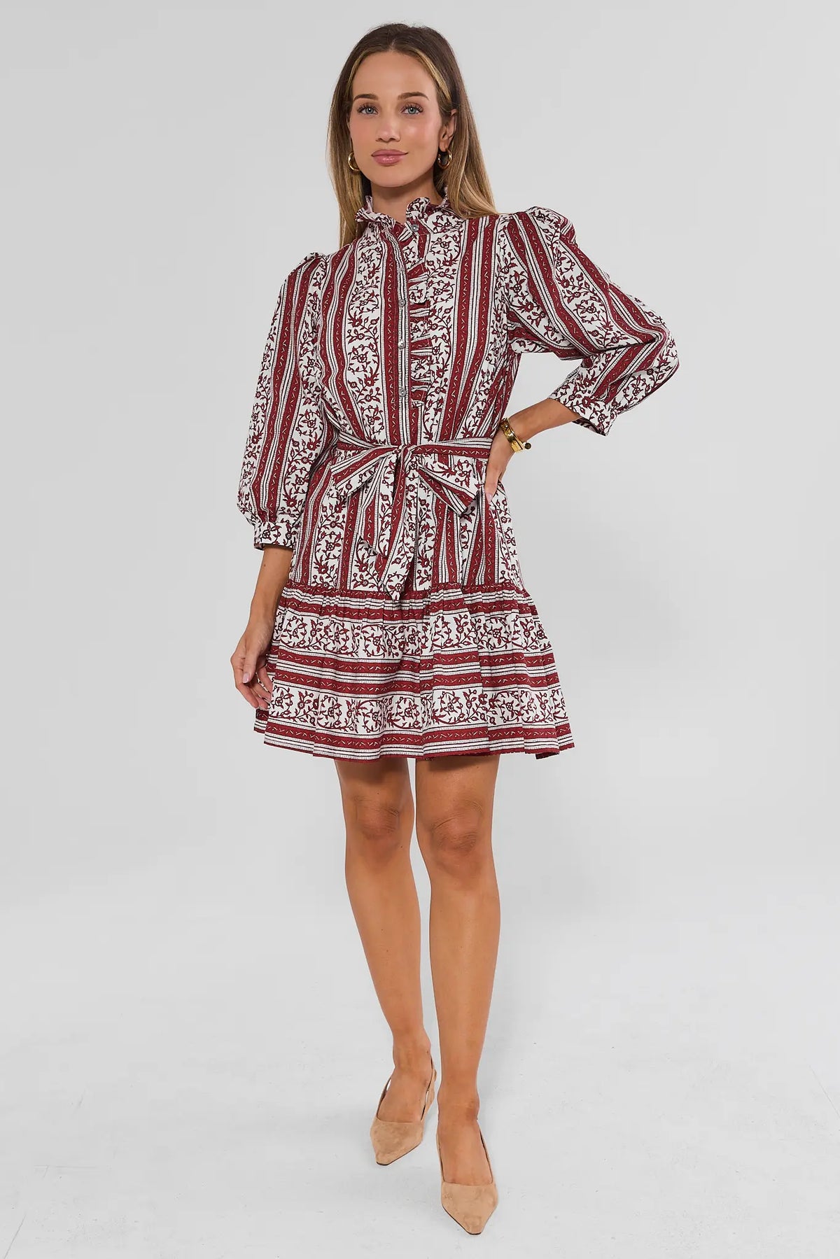 Lola Red Print Ruffle Collar Short Dress