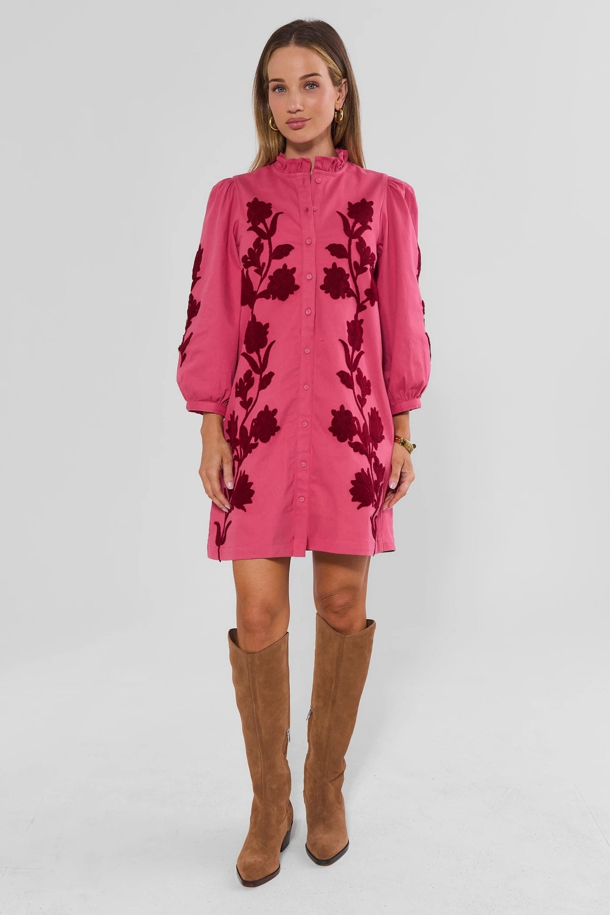 Greta Pink Embroidered Short Dress