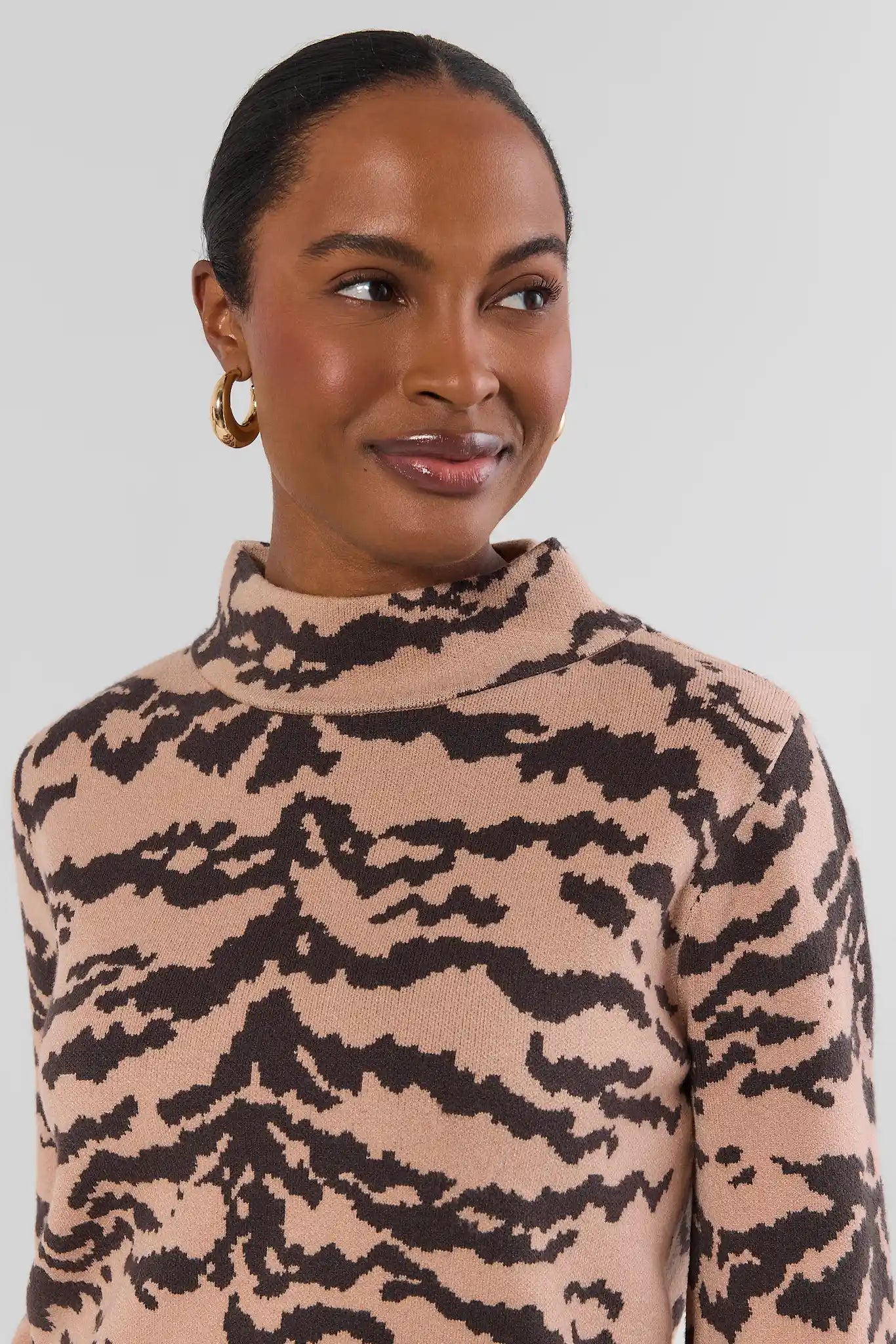 Jackie Tan Animal Print Knit Sweater