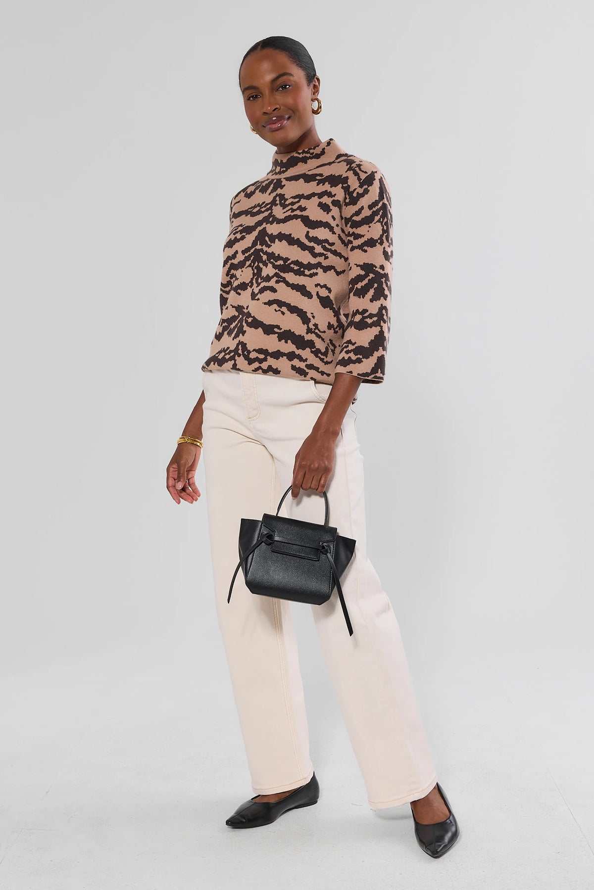 Jackie Tan Animal Print Knit Sweater