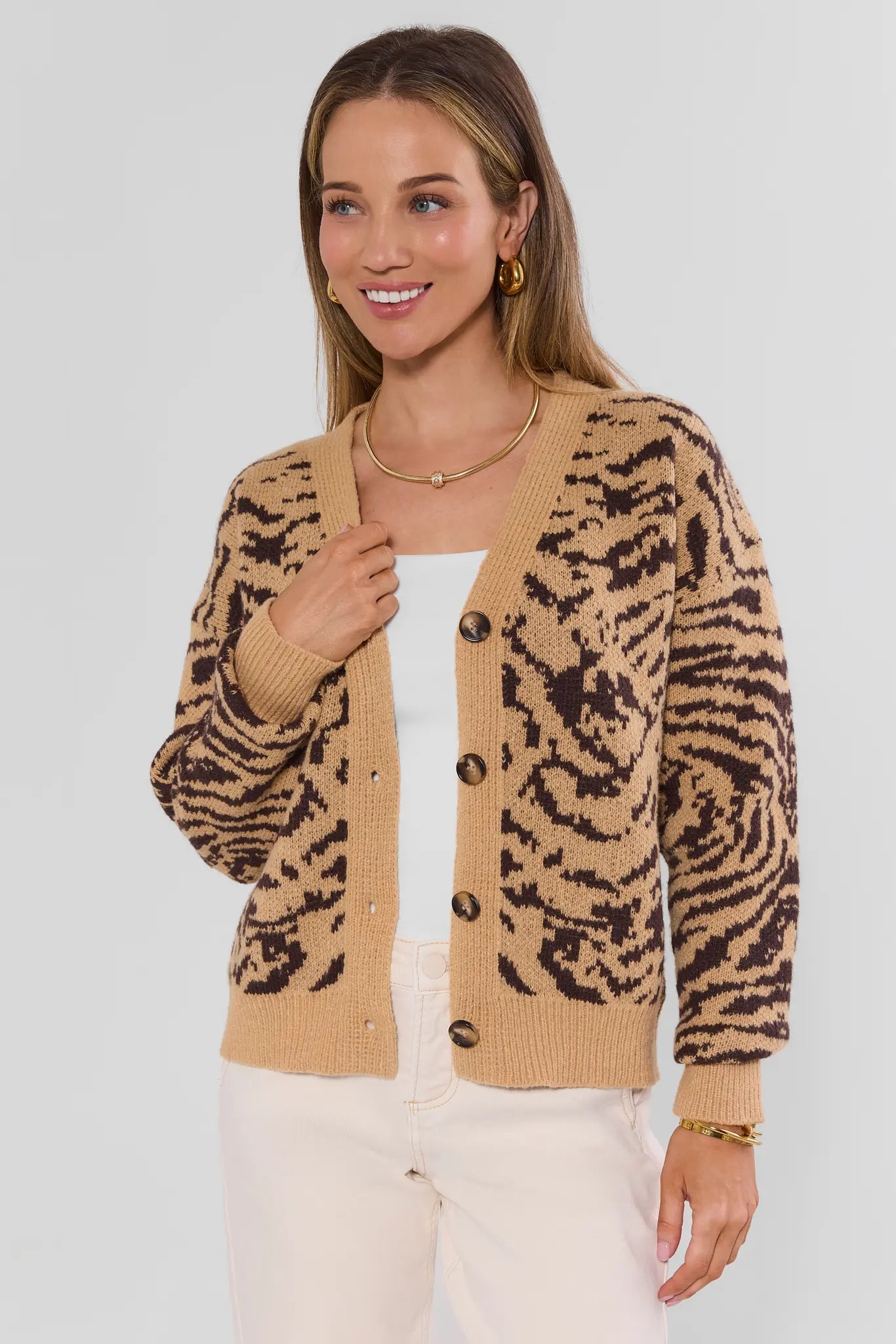 Tan Tiger Button Up Cardigan