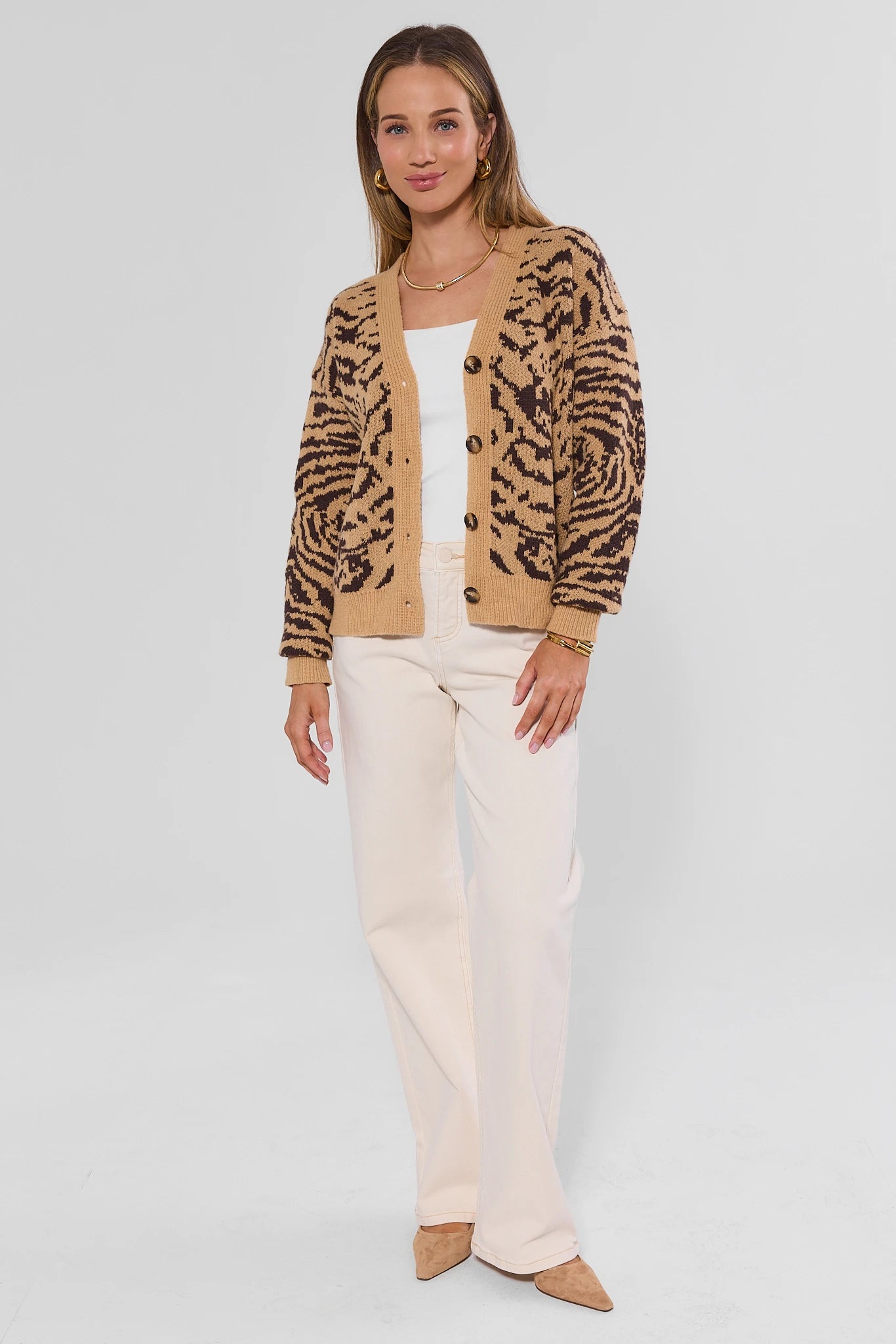 Tan Tiger Button Up Cardigan