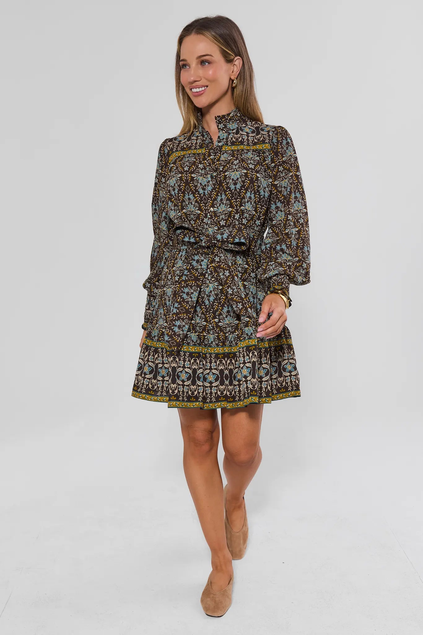 Maevery Brown Printed Short Dress