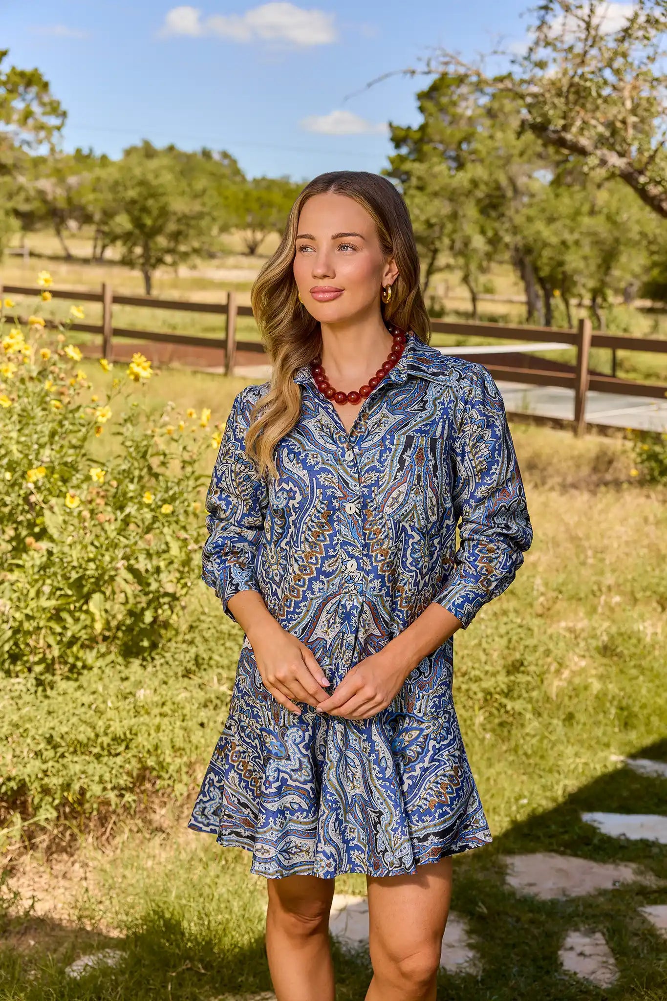 Meagan Blue Paisley Drop Waist Dress
