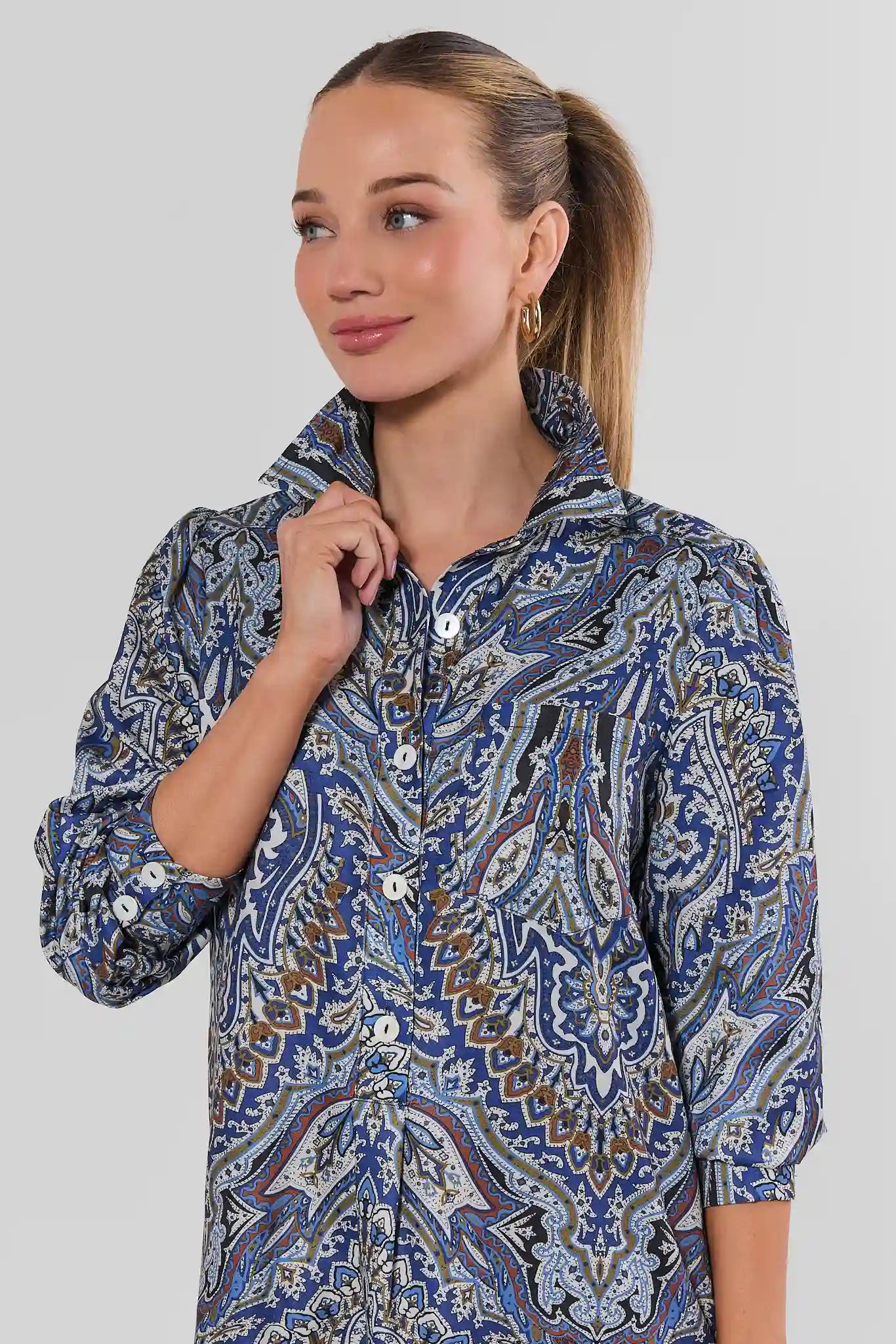 Meagan Blue Paisley Drop Waist Dress