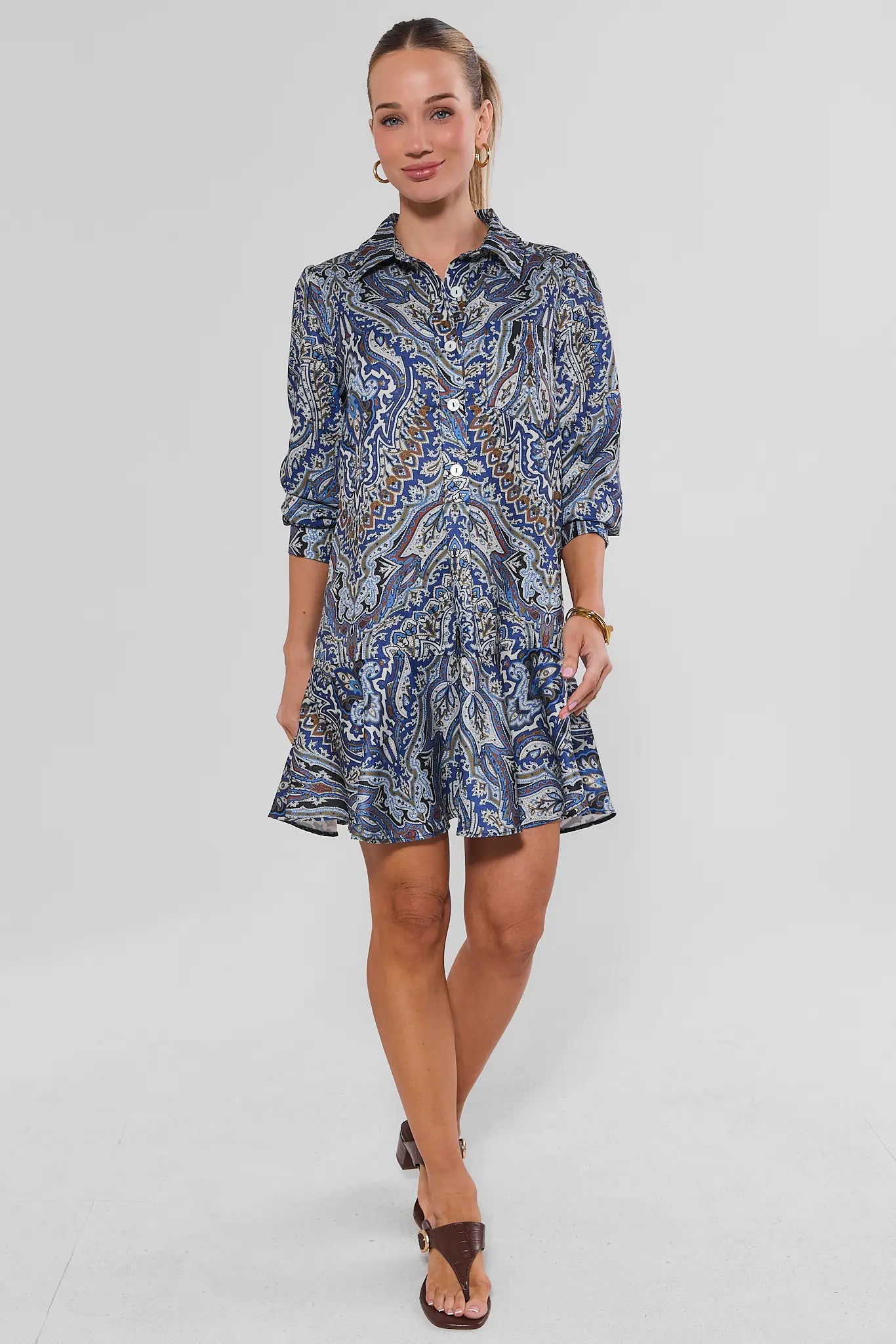 Meagan Blue Paisley Drop Waist Dress