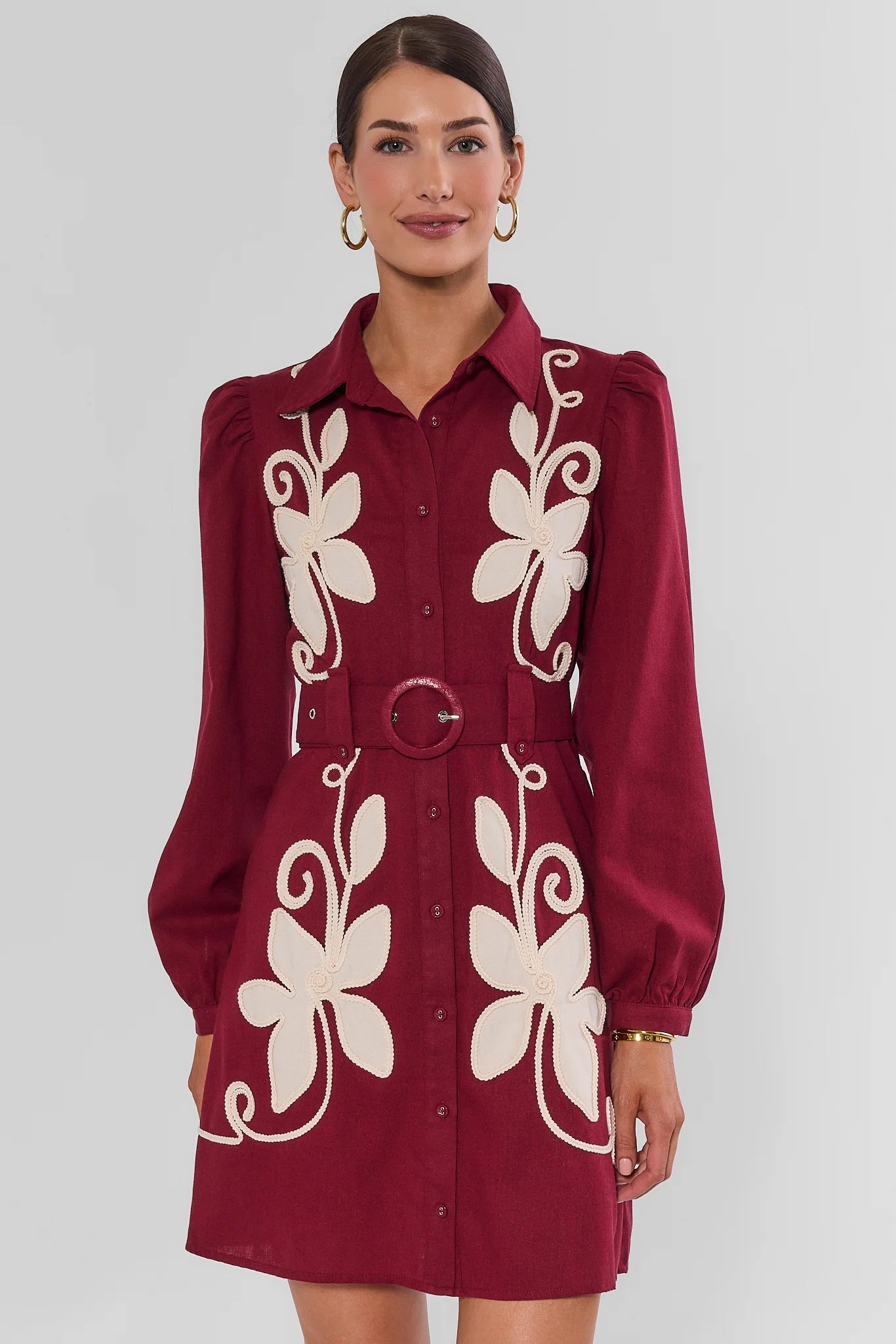 Margot Burgundy Embroidered Dress