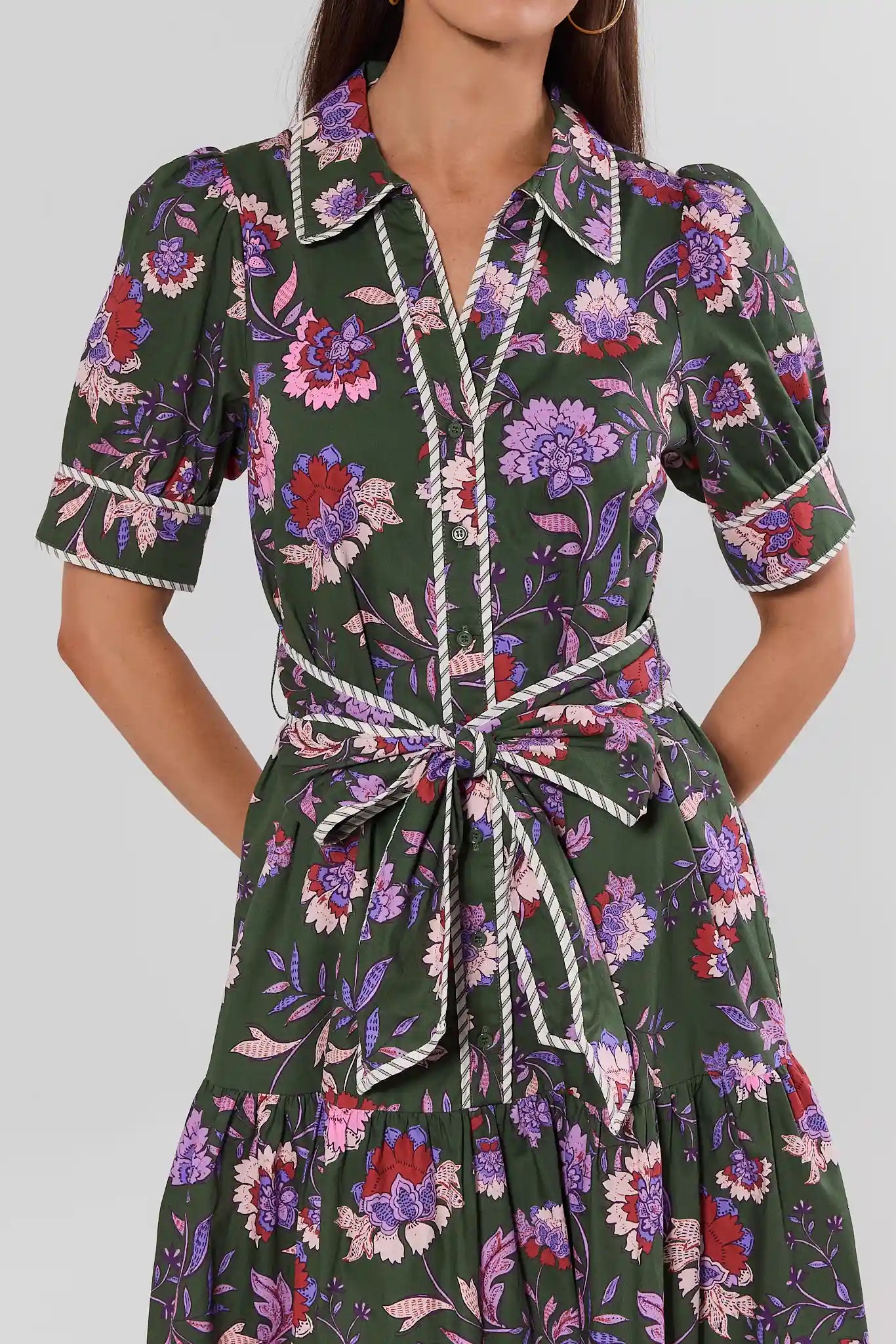 Green Floral Printed Midi Dress