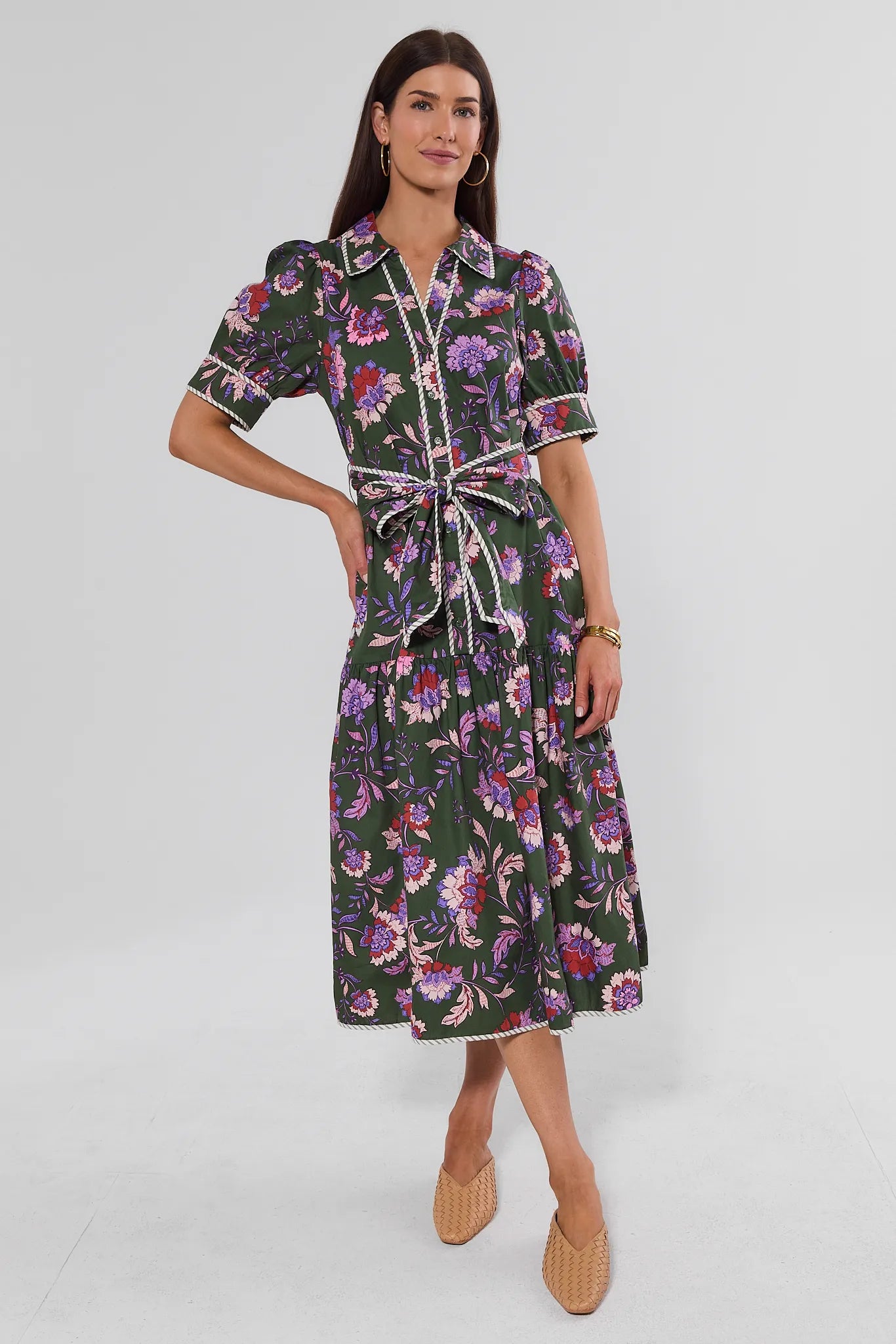 Green Floral Printed Midi Dress