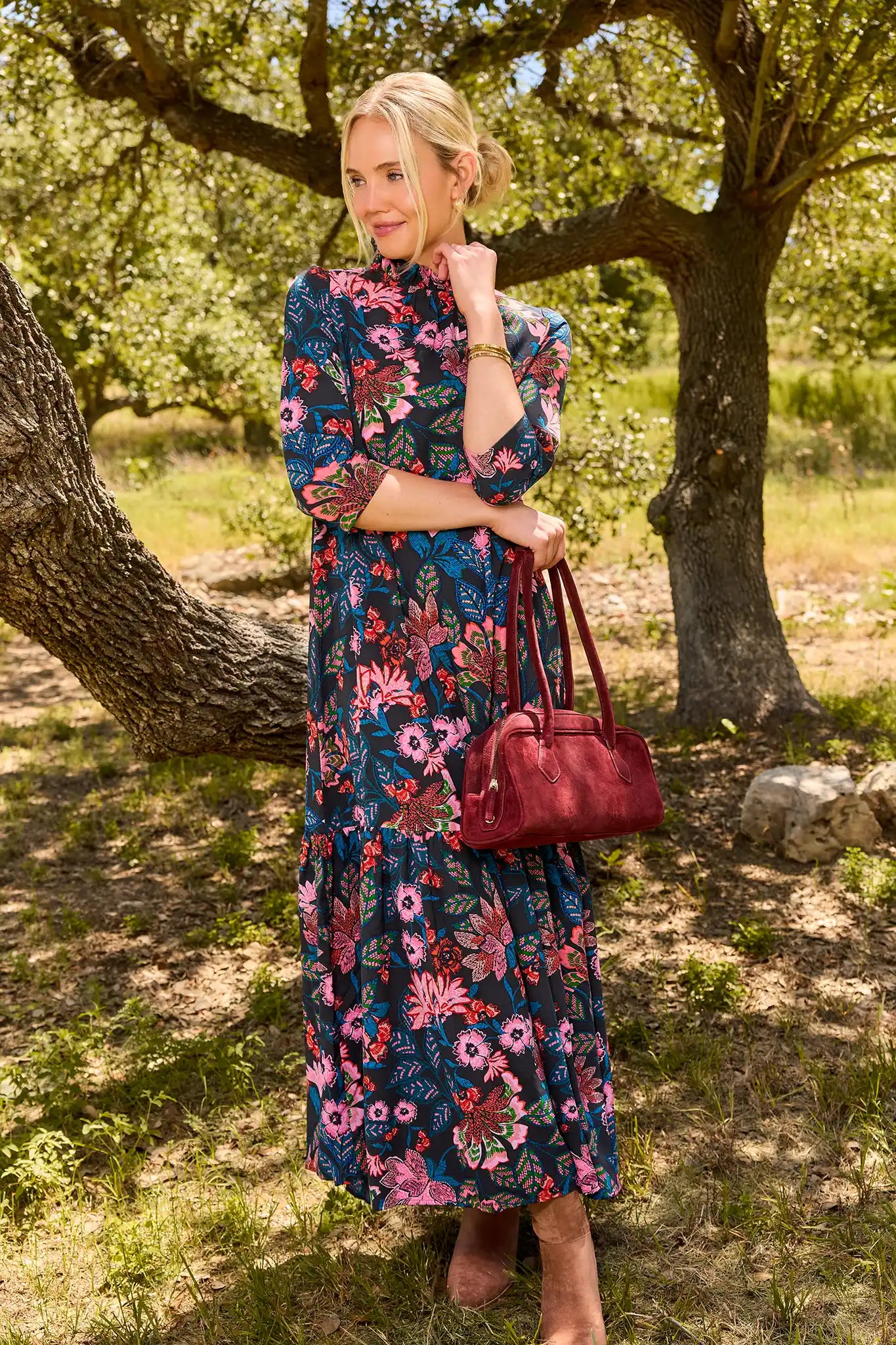 Andrea Navy Floral Printed Maxi Dress