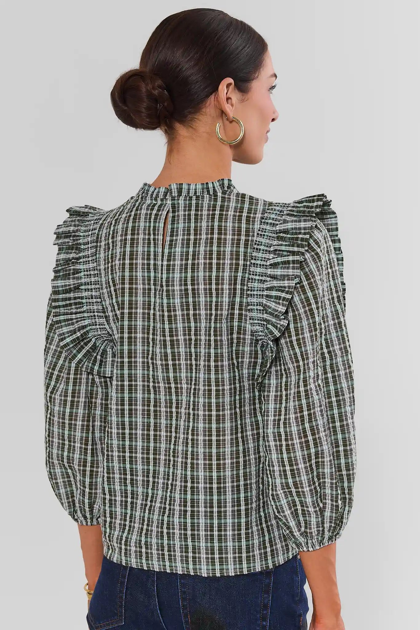 Green Plaid Ruffle Top