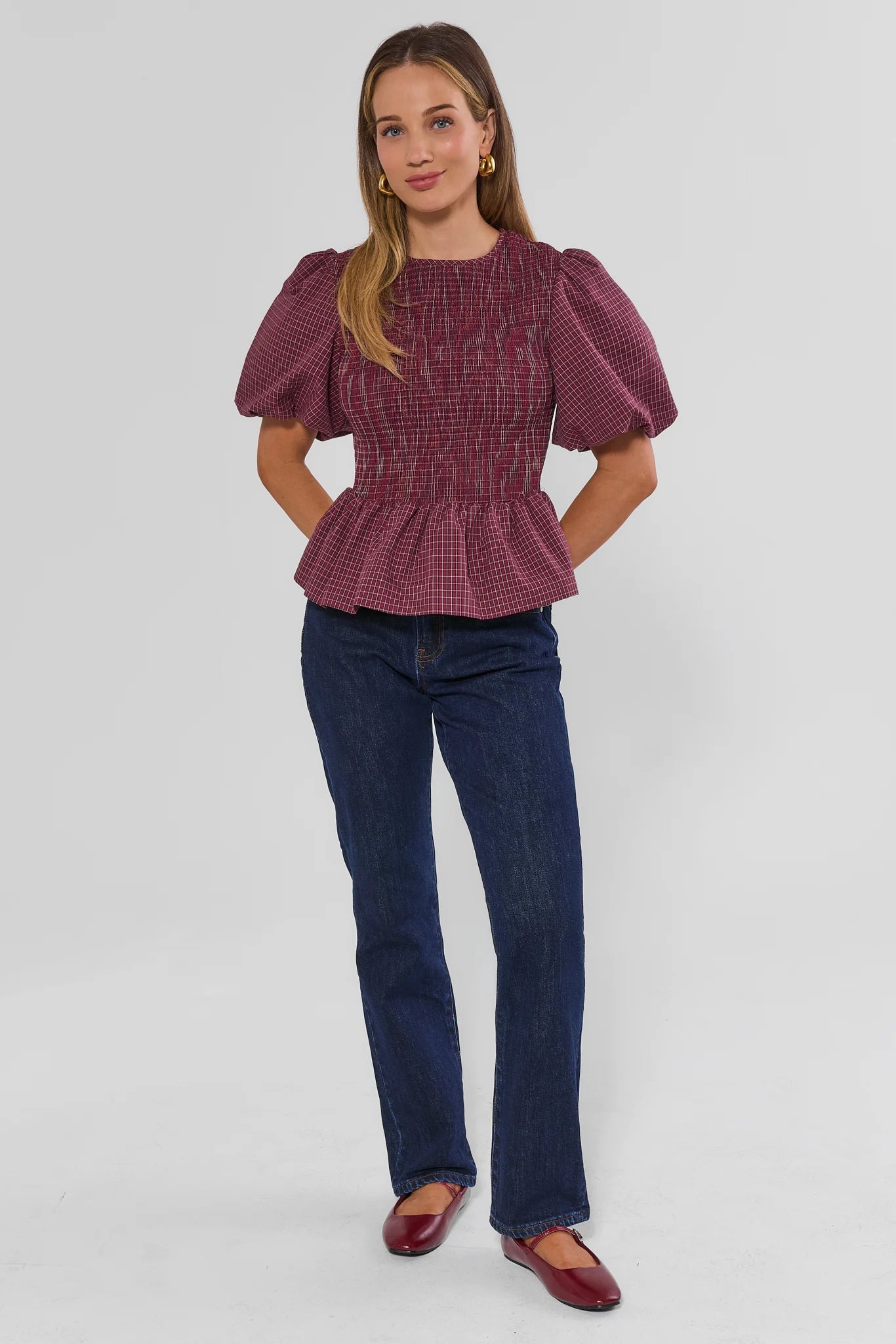 Riley Burgundy Smocked Peplum Top