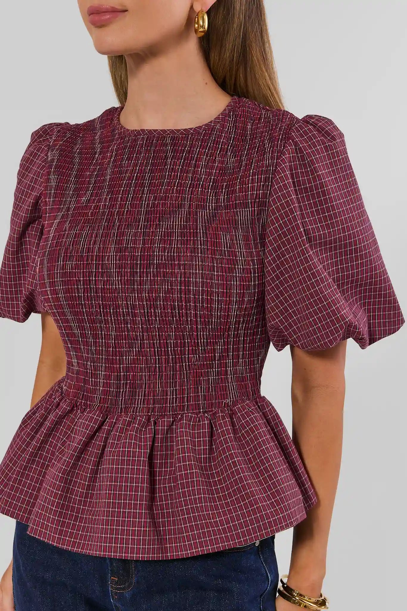 Riley Burgundy Smocked Peplum Top