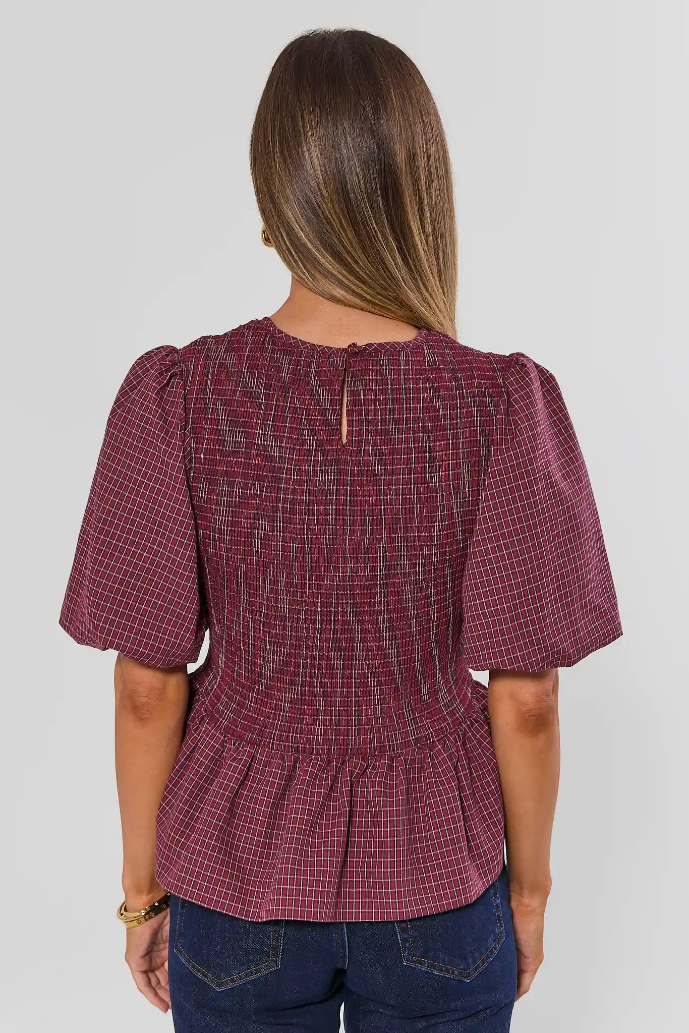 Riley Burgundy Smocked Peplum Top