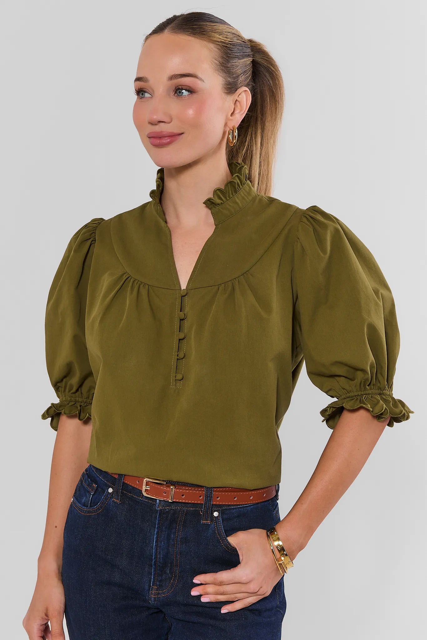 Hailey Green Ruffle Trim Top